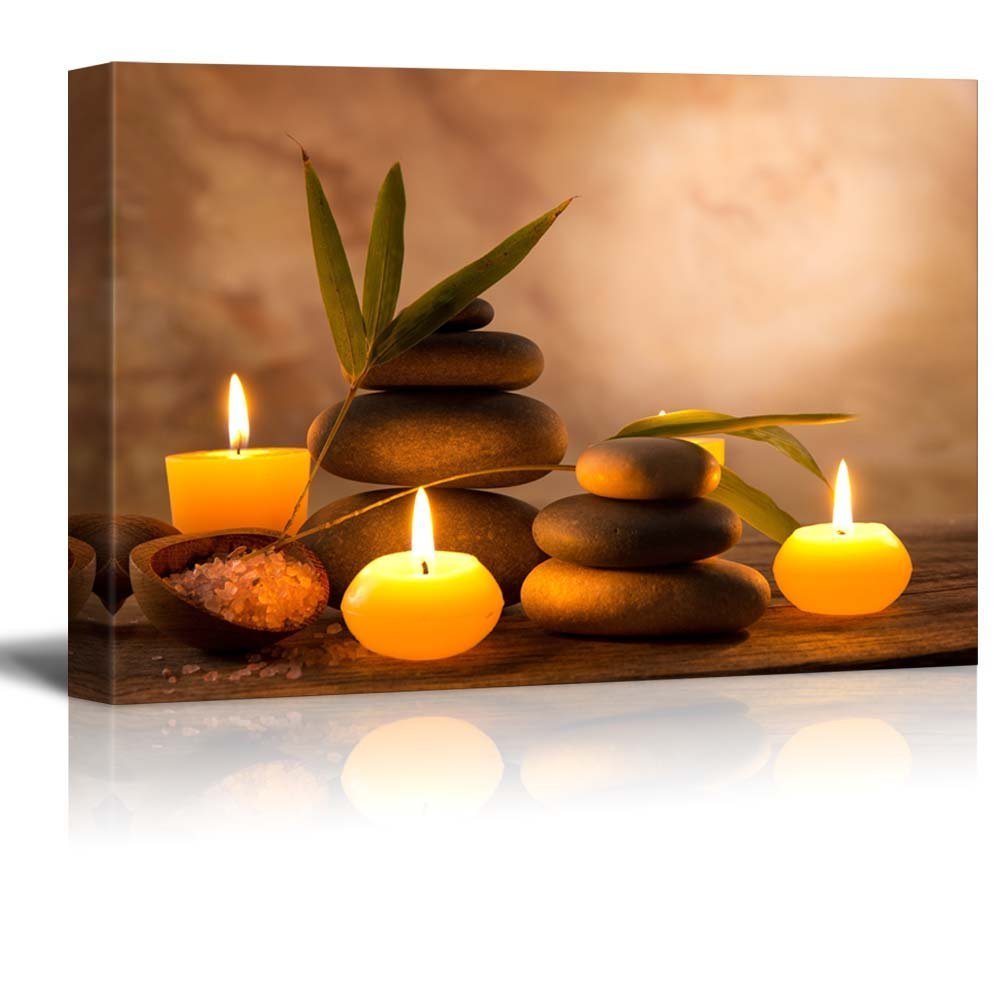 Wall26 Zen Canvas Art - Rocks Surrounded by Candles & Branches, 12x18 Inches, Meditation Room Decor for Home & Office Relaxation