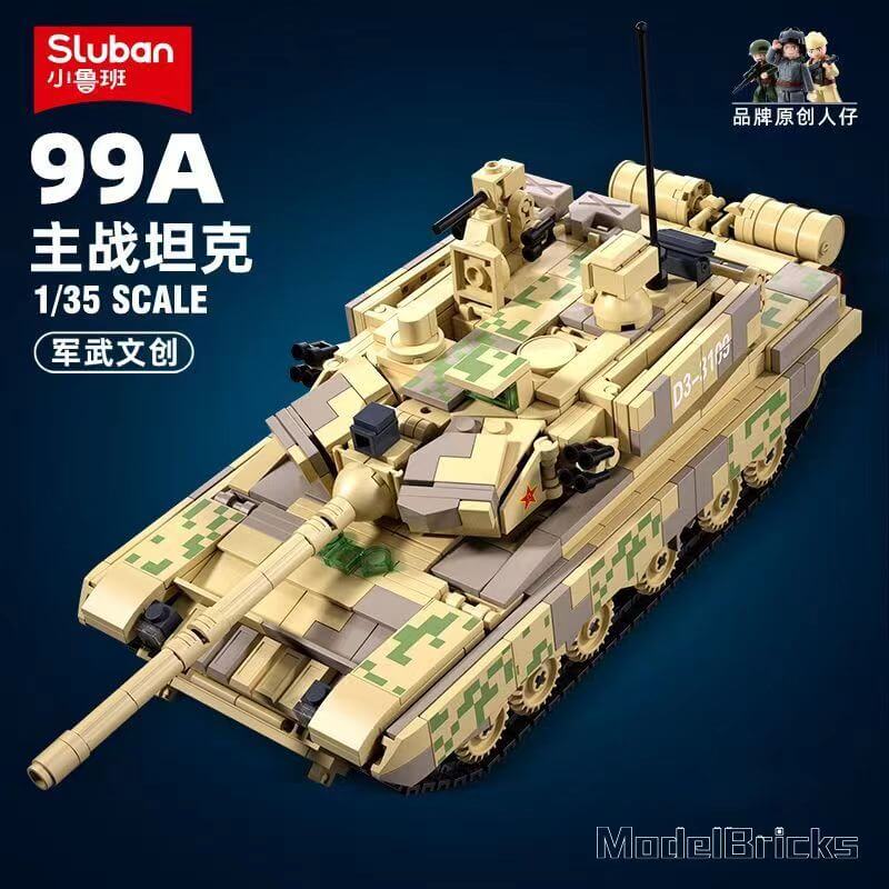 Sluban Military 99A Tank Building Blocks Set - 1500+ Pieces, Army Tank Model Kit for Adults & Teens - Perfect for Collectors, Gift, and War Simulation Scenes