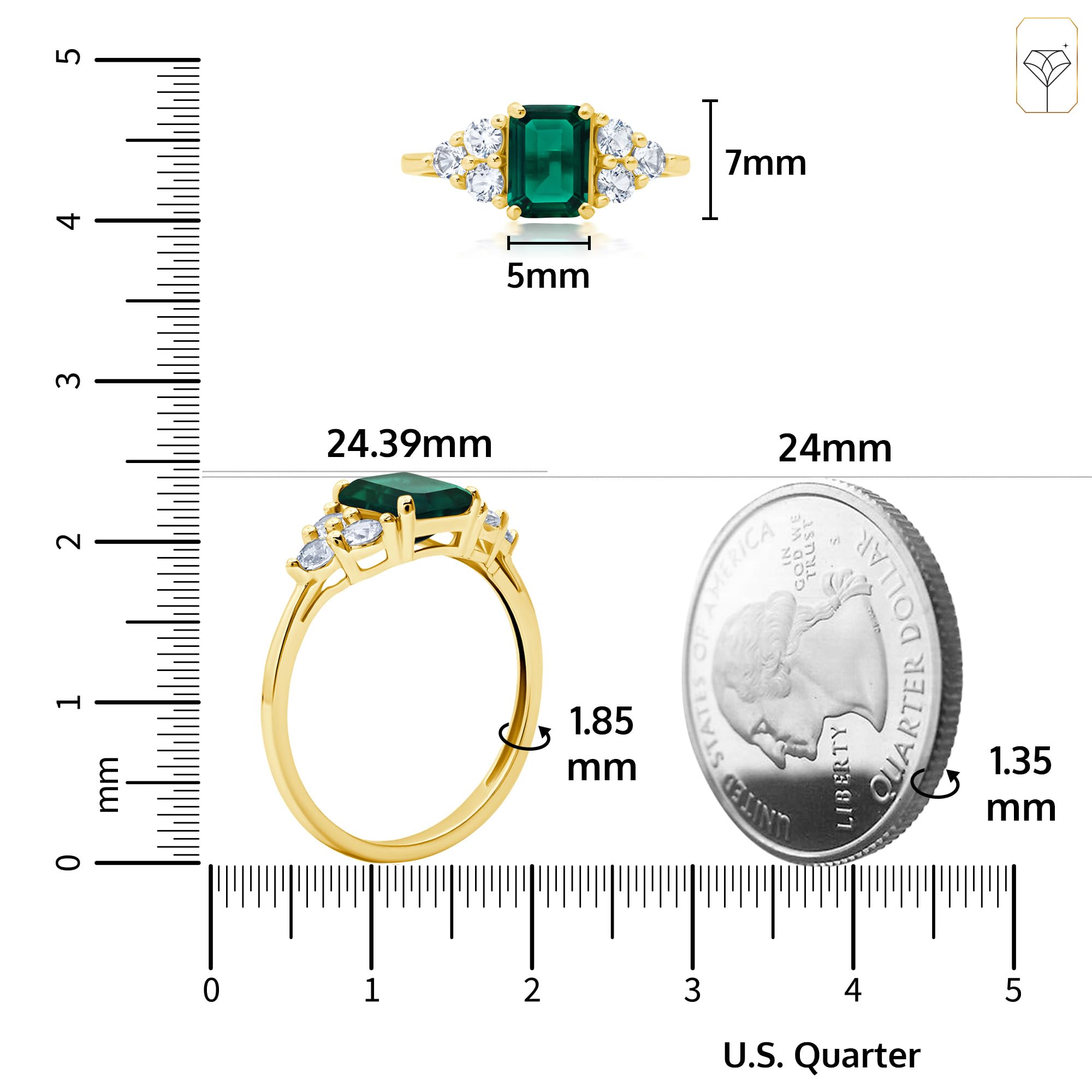 10K Gold Emerald Cut Birthstone Ring for Women - Durable Anti-Tarnish Cocktail Ring | Anniversary Gift, Mother's Day Jewelry | Size 5-9 with Elegant Gift Box | Perfect for Weddings, Parties & Special Occasions