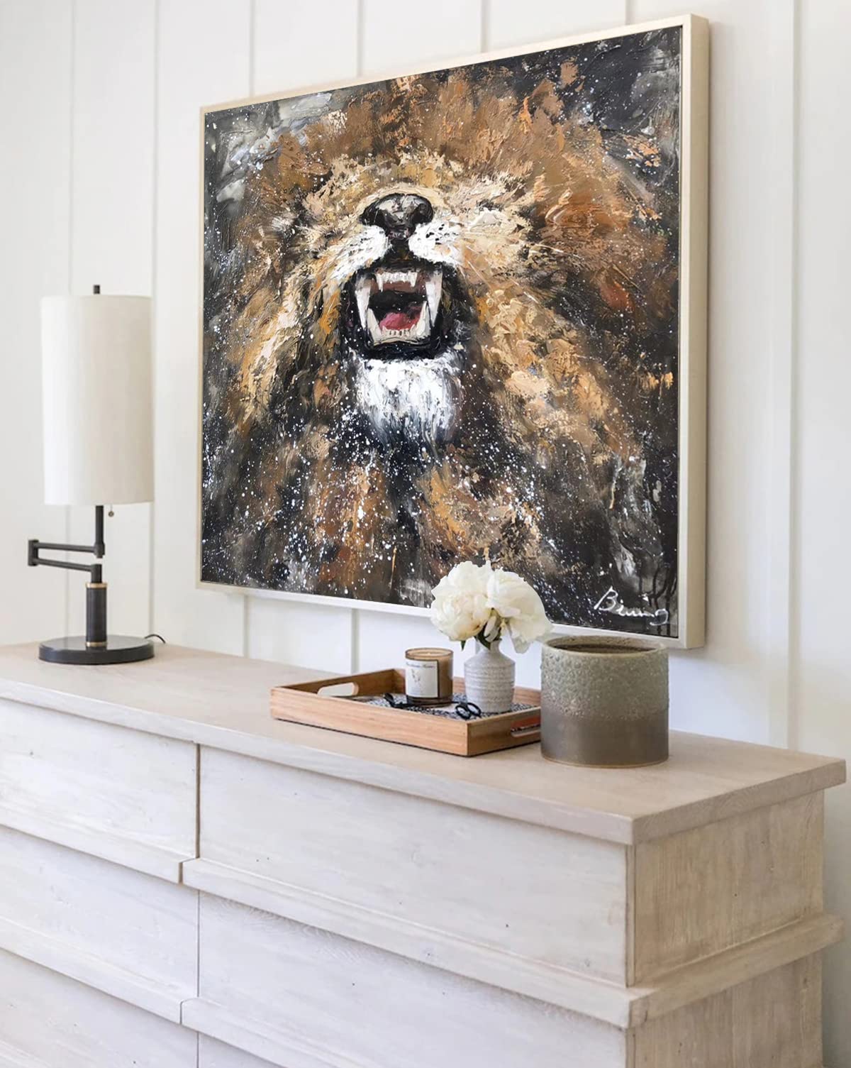 Custom Hand-Painted Lion Original Oil Painting on Canvas - 30x30 Inches (76x76cm) Unstretched - Unique Artwork Gift for Home & Office Decor | Wall Art for Living Room, Bedroom, or Gallery Display
