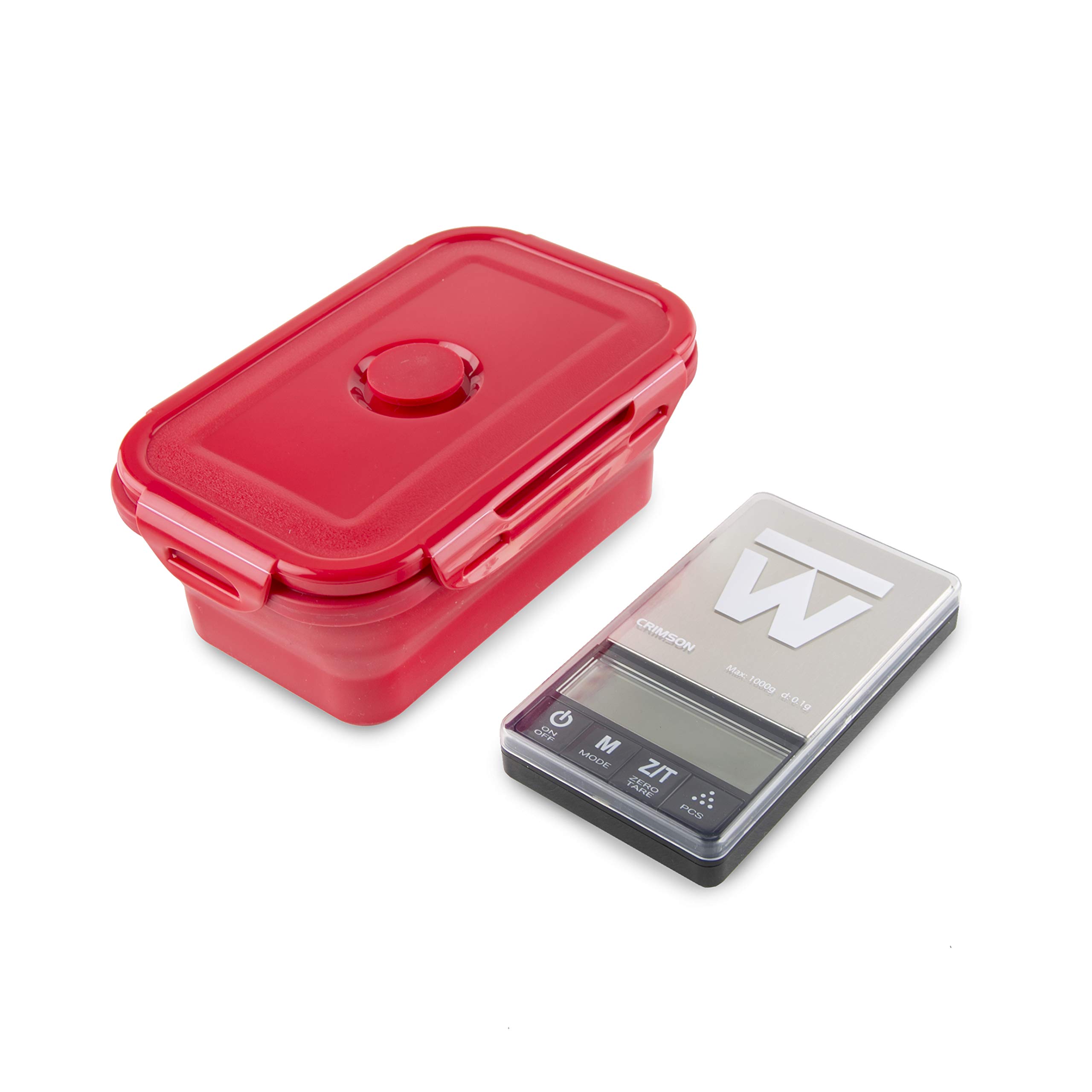 **Crimson Digital Mini Scale 1000g x 0.1g (Red/Black) - Precision Kitchen & Travel Scale with Bowl - Portable Food Scale for Meal Prep, Baking, Coffee, Jewelry & Postal Weighing**