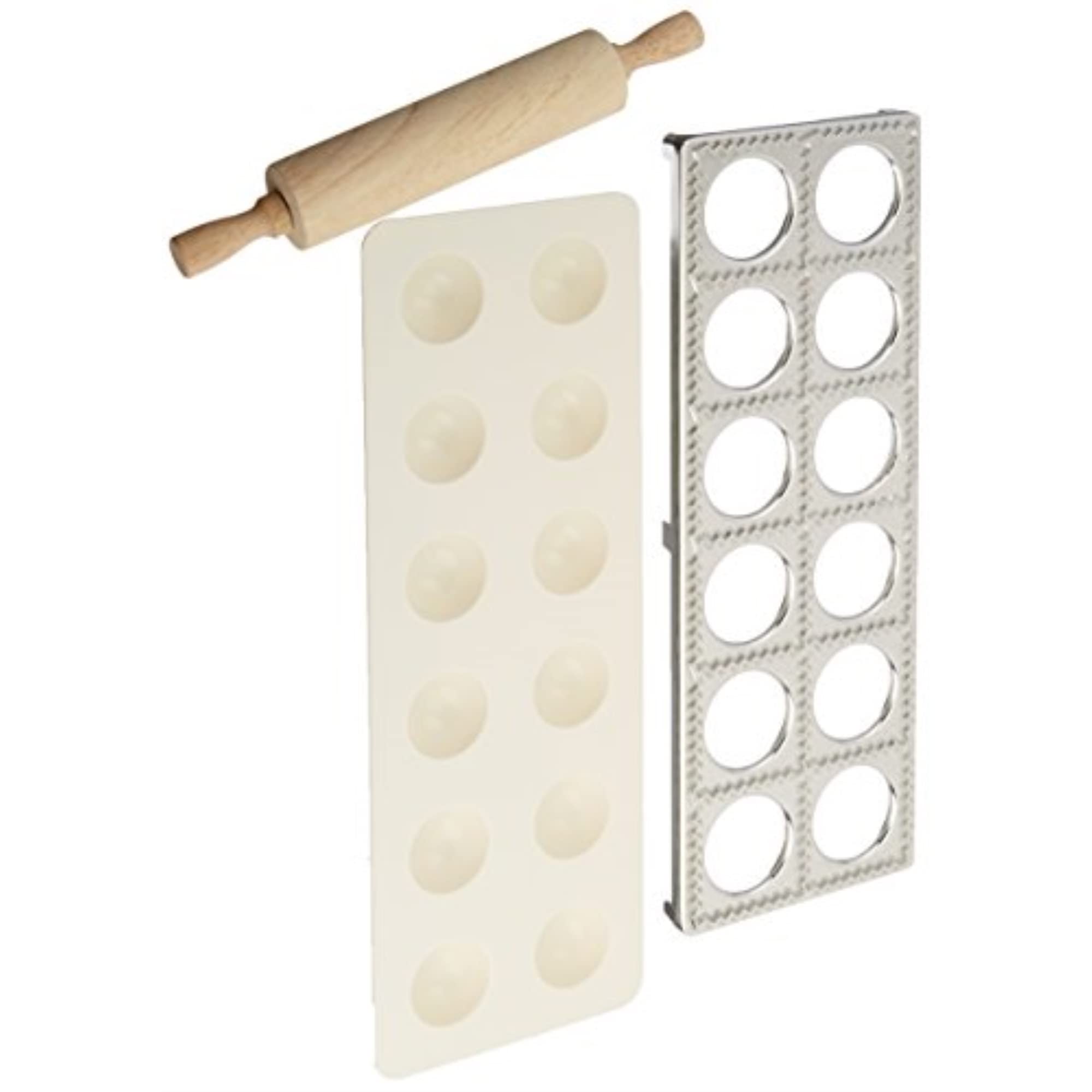Norpro 3-Piece Stainless Steel Ravioli Maker and Pasta Press Set with Rolling Pin - Perfect for Homemade Italian Pasta, Dumplings, and Pierogi Making
