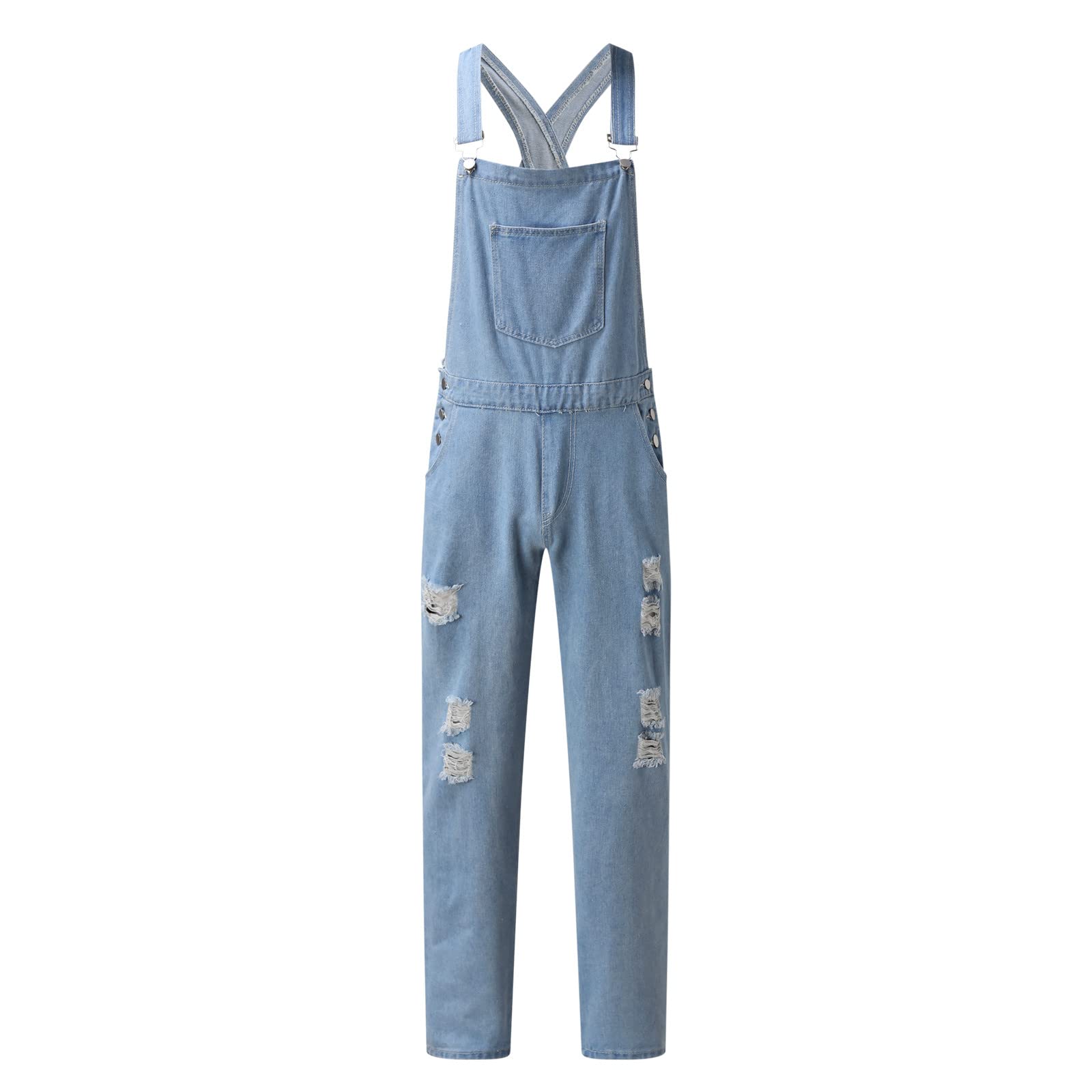 Men's Blue Denim Overalls - Stylish Work & Casual Dungarees with Multiple Pockets | Fashionable Suspenders Jumpsuit & Ripped Jeans Pants for Workwear, Street Style & Outdoor Activities
