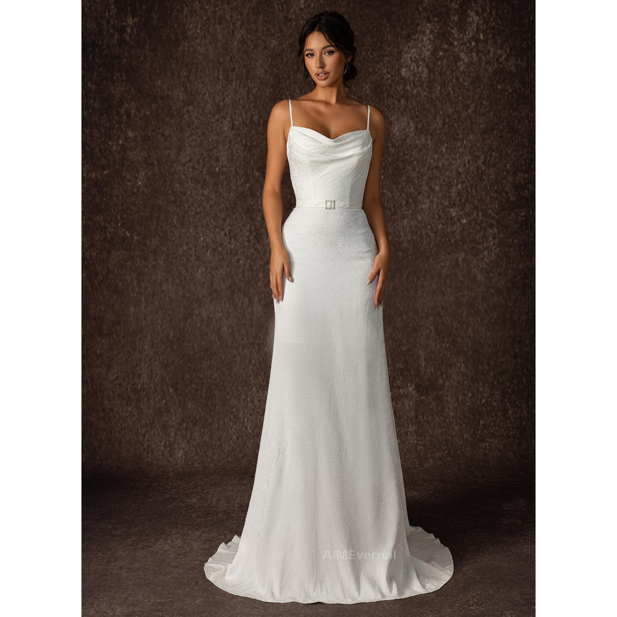 Elegant Lightweight Jacquard Wedding Dress for Women - Simple Halter Strap Bridal Gown | Perfect for Beach, Garden & Outdoor Wedding Ceremonies