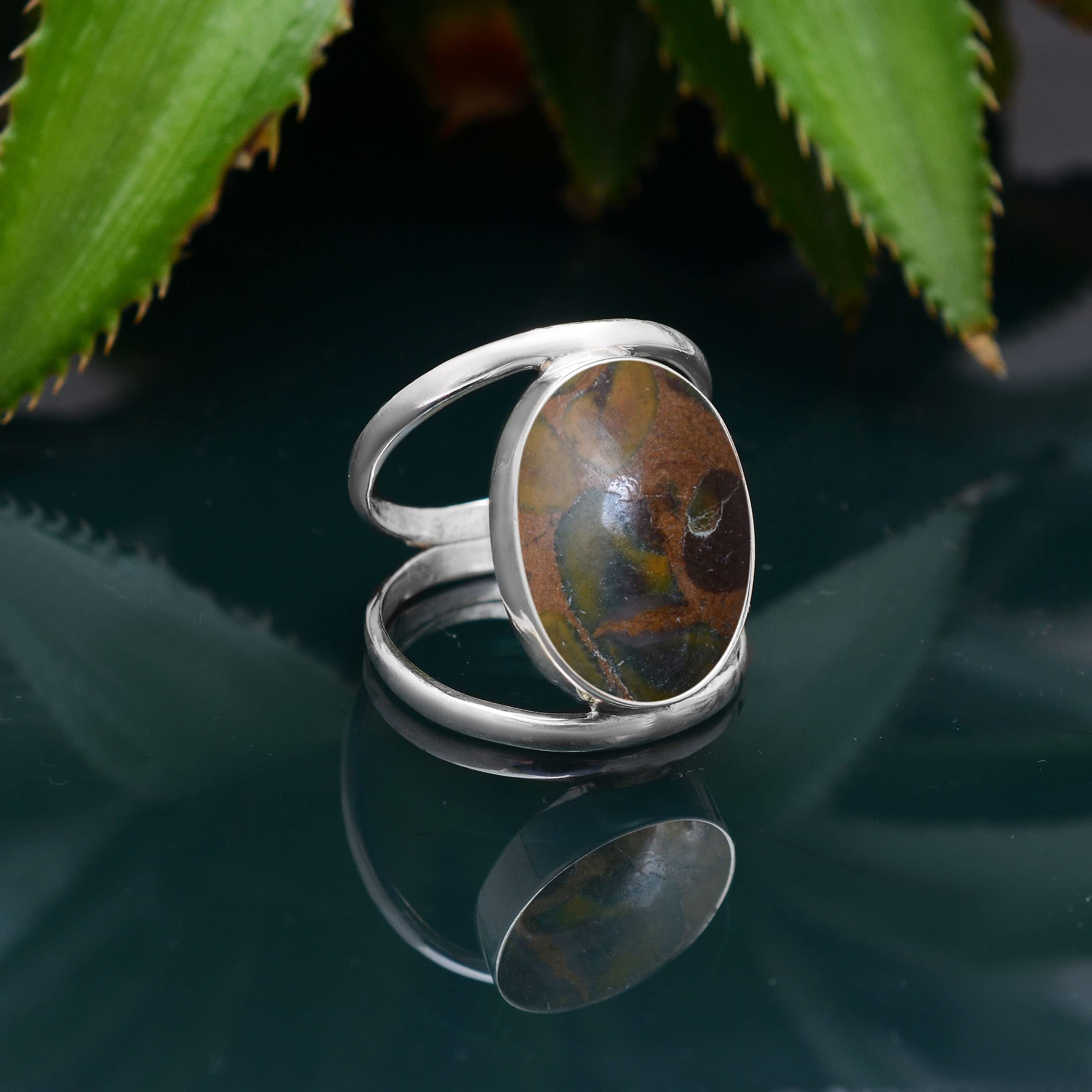 Veracity Jewelry 925 Sterling Silver Ajoobalite Jasper Ring for Women - Brown Multi-Color Healing Gemstone Meditation Jewelry (VSR-403) | Perfect for Spiritual Healing, Energy Balancing & Fashion Accessories