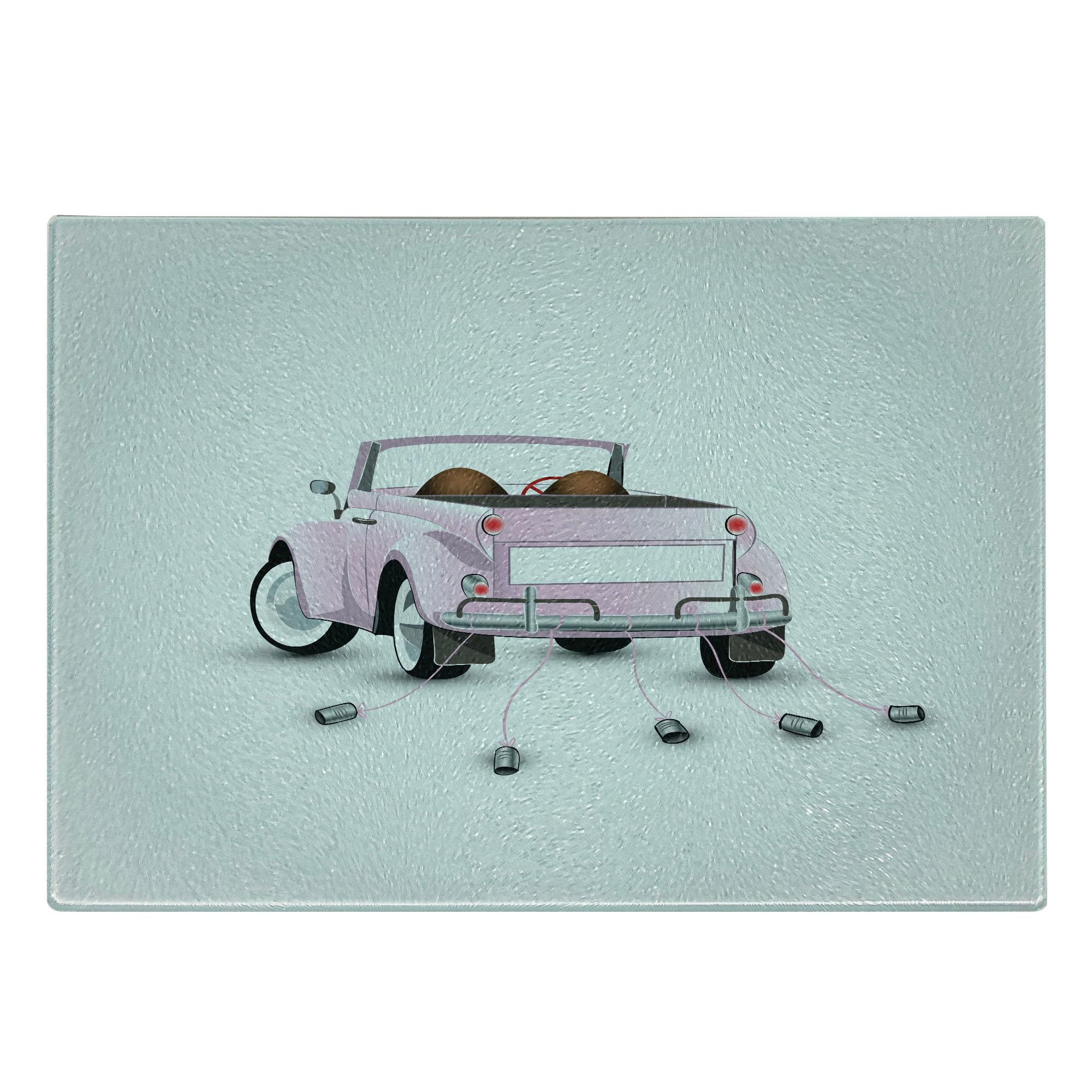 Ambesonne Cars Themed Wedding Cutting Board - Just Married Open Roof Top Car Love Print for Bride & Groom - Decorative Tempered Glass Serving Board - Small Size Pink & White - Perfect for Wedding Gifts, Bridal Showers & Kitchen Decor