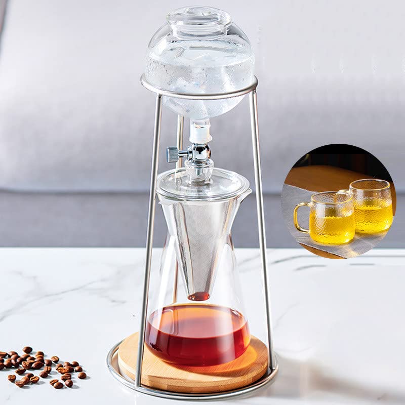 Premium 2-in-1 Cold Brew Coffee & Tea Maker - Reusable Glass Dripper with Adjustable Flow for Smooth Iced Coffee - Borosilicate Glass Pitcher Perfect for Home, Office or Outdoor Use
