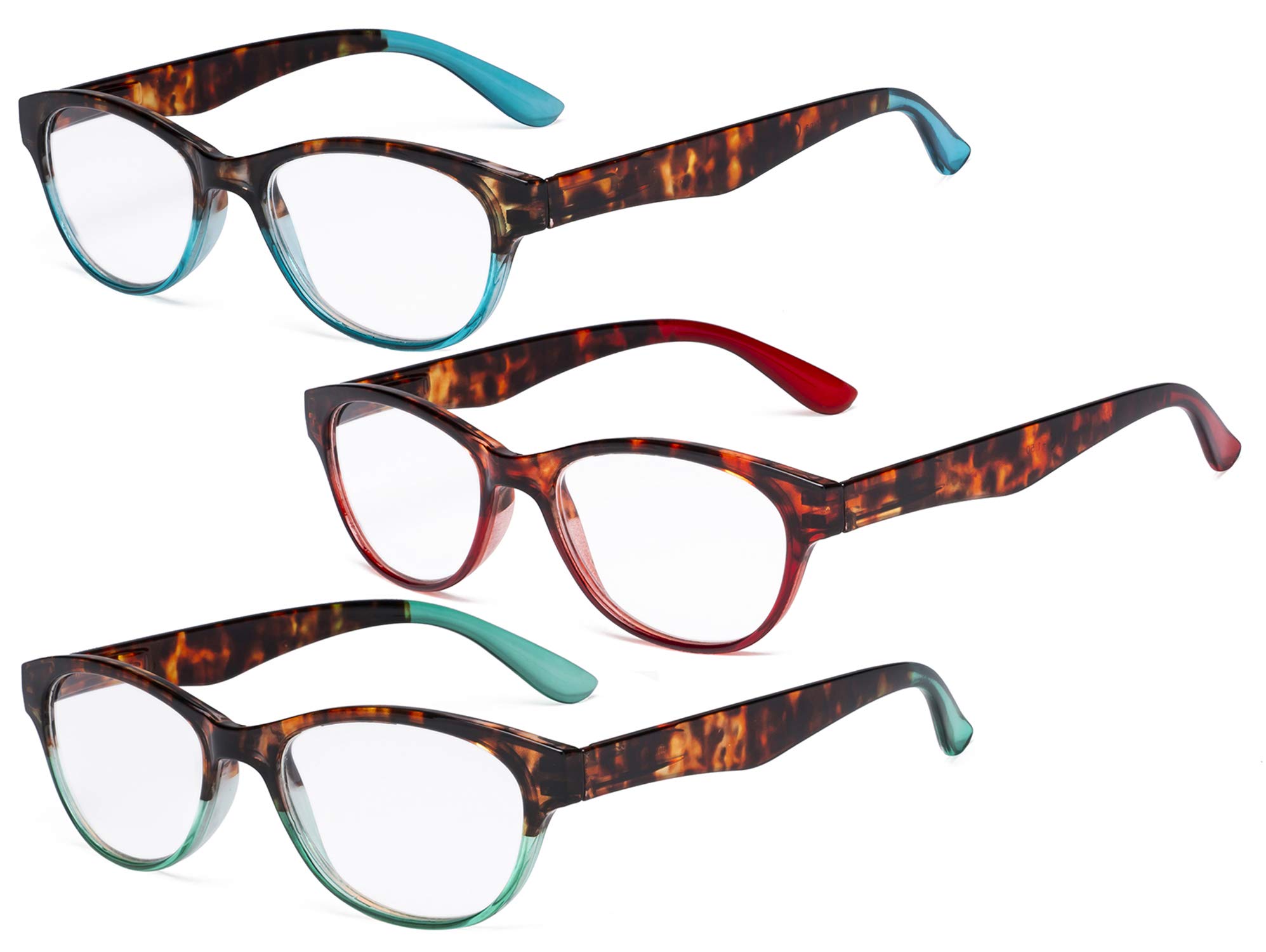 Eyekepper Reading Glasses Set of 3 - Spring Hinge Readers for Women, Cat-Eye Glasses for Reading - Perfect for Office, Home & Travel Use