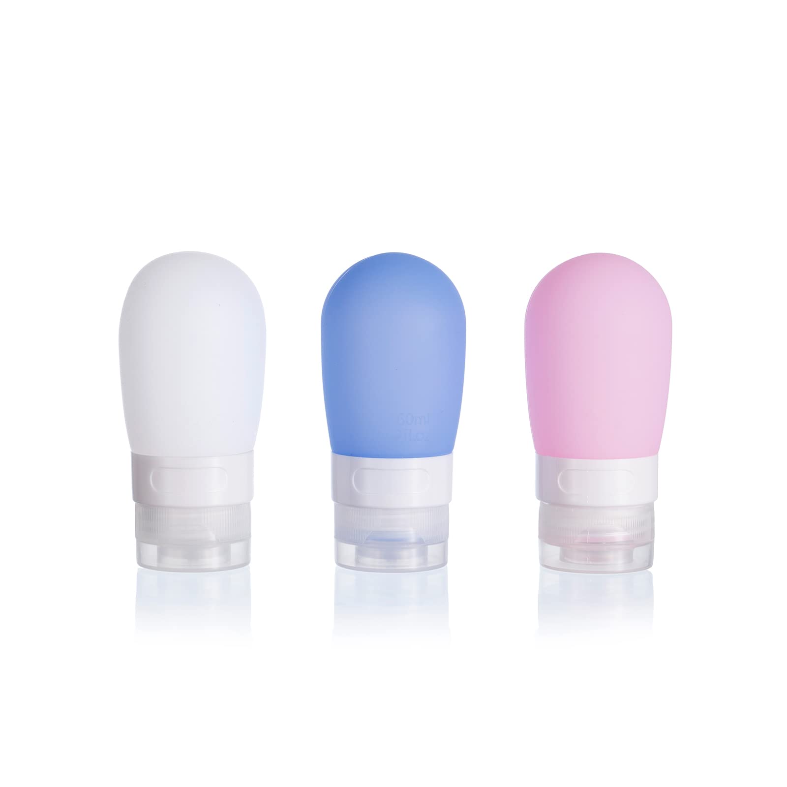 Leak Proof Squeezable Silicone Travel Bottles - Reusable & Refillable TSA Approved Toiletries Containers (3 Pack, 2oz/60ml Each) | Perfect for Airplane Carry-On, Gym, Camping & Vacation Essentials