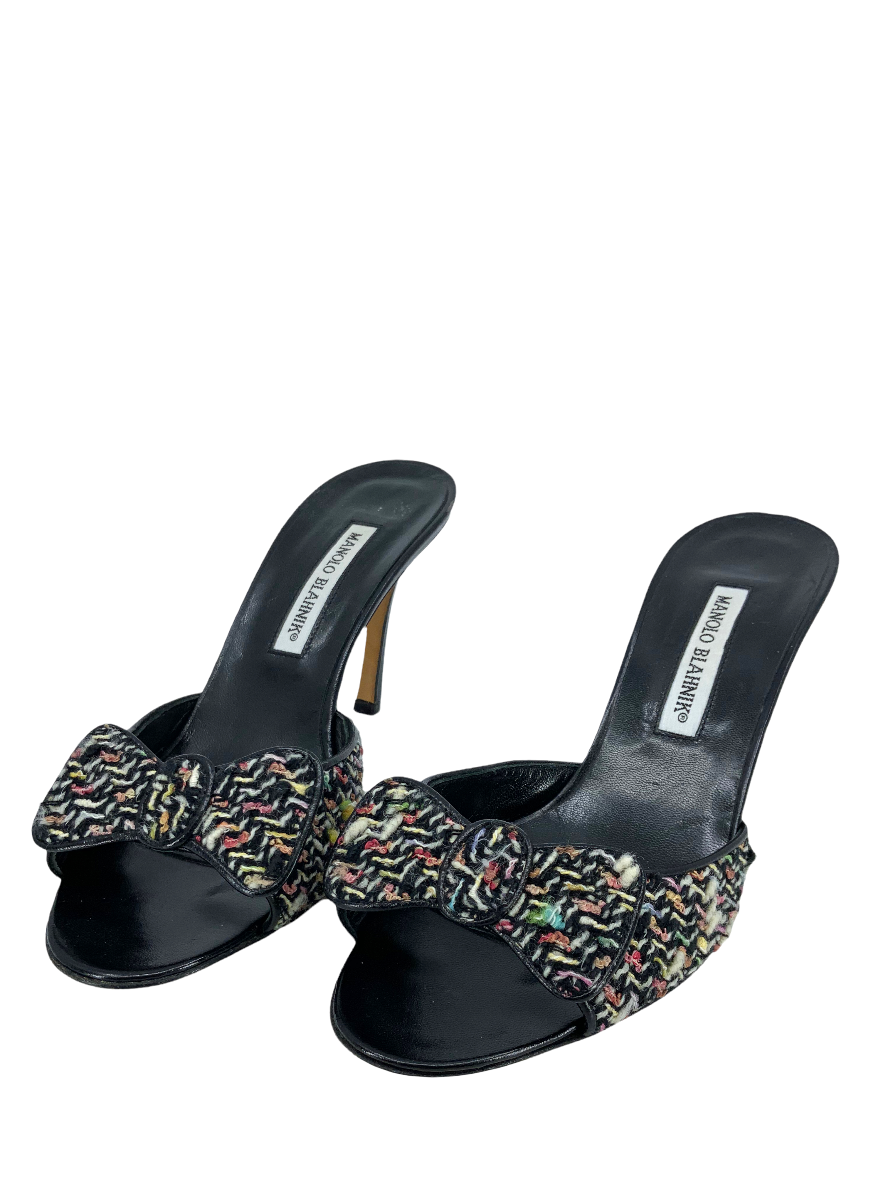 Manolo Blahnik Women's Tweed Slide Sandals - Size 10 US | Comfortable Summer Slides for Beach, Pool & Casual Outings