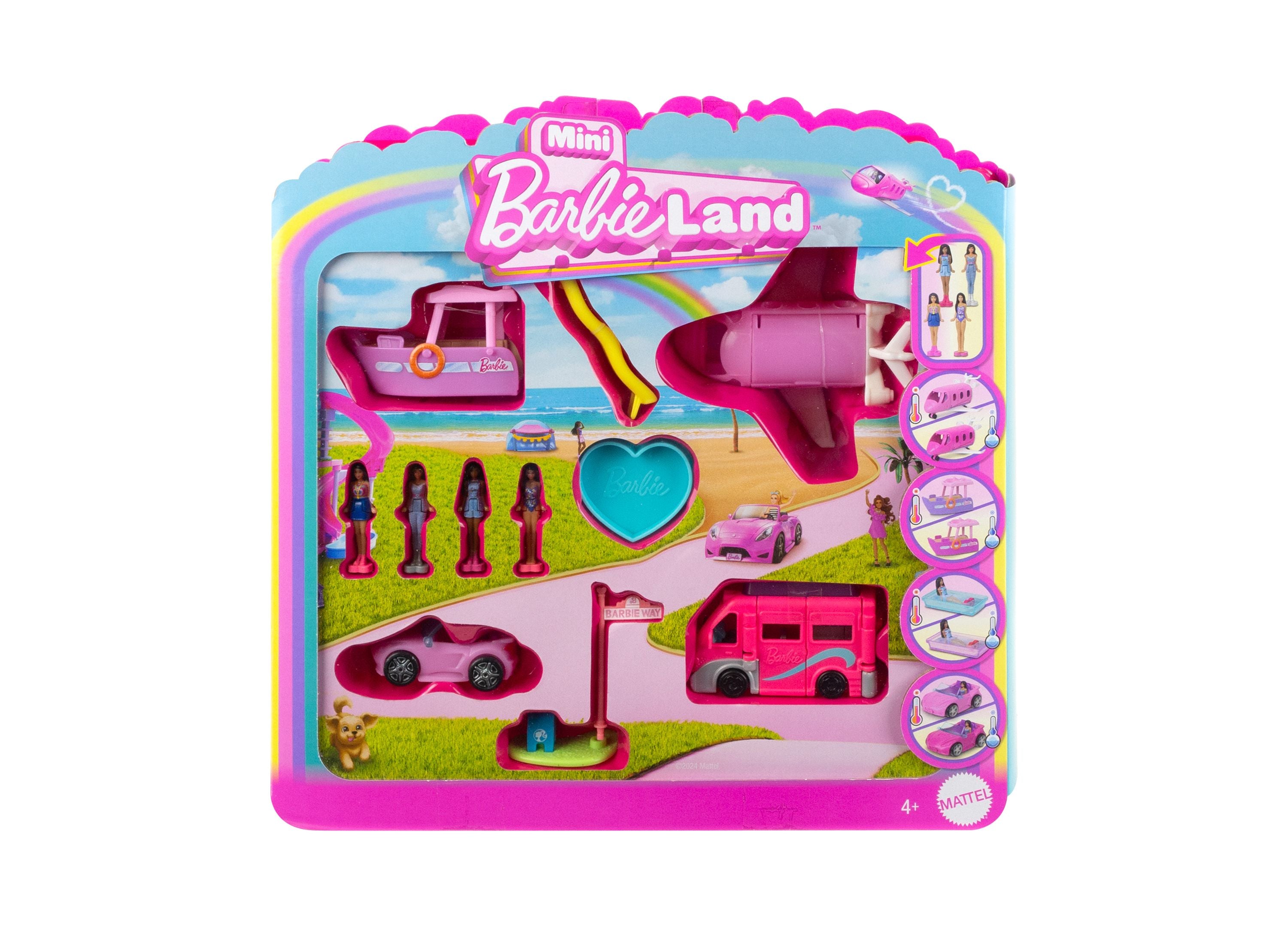 Barbie Mini BarbieLand 4-Pack Doll Vehicle Set with Car, Scooter & More - Perfect for Kids' Pretend Play & Collectible Display