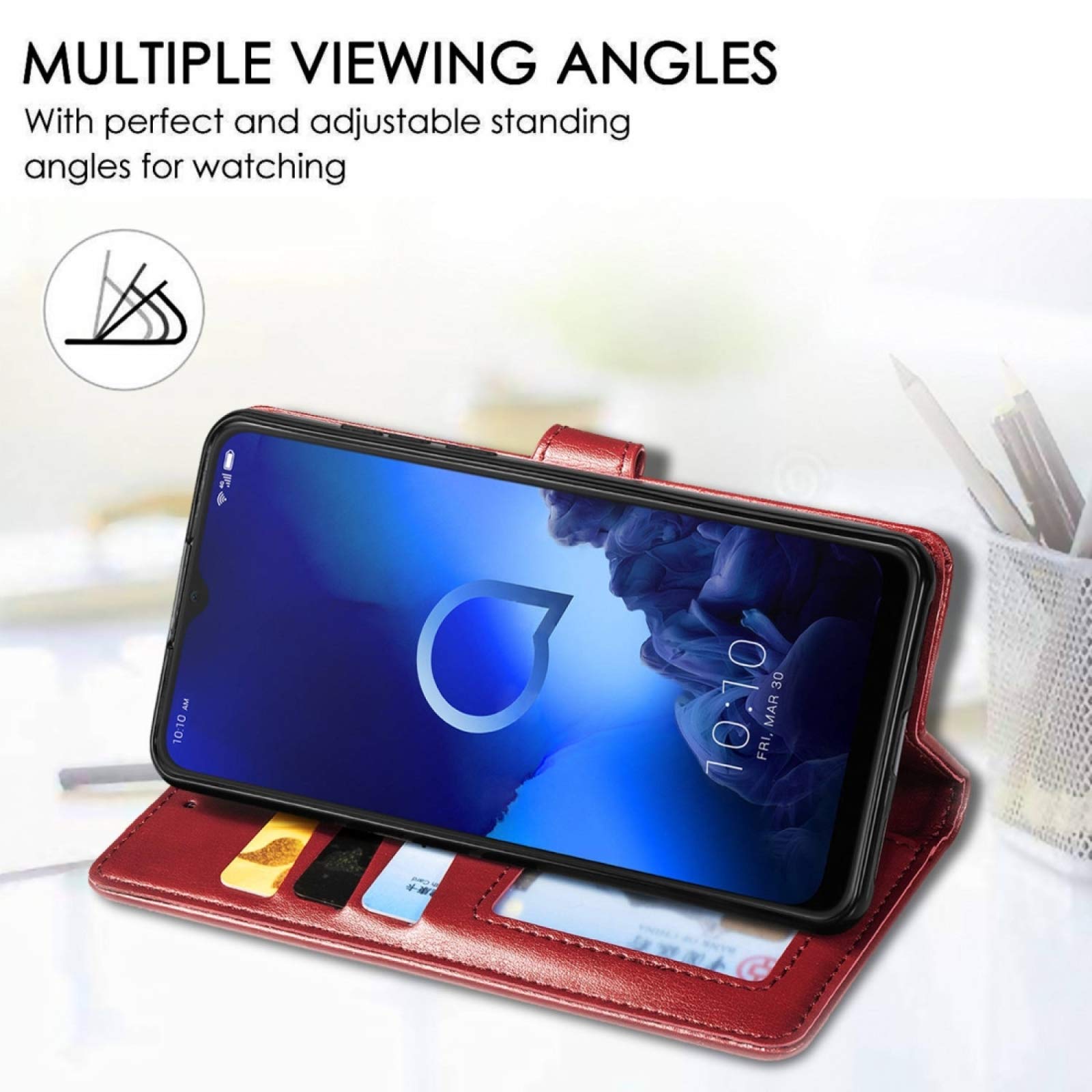 Vintage Leather Phone Case for Alcatel 3X 2019 - Slim Protective Cover with Card Holder, Photo Frame & Kickstand | Multi-Functional Wallet Case for Daily Use, Travel & Business