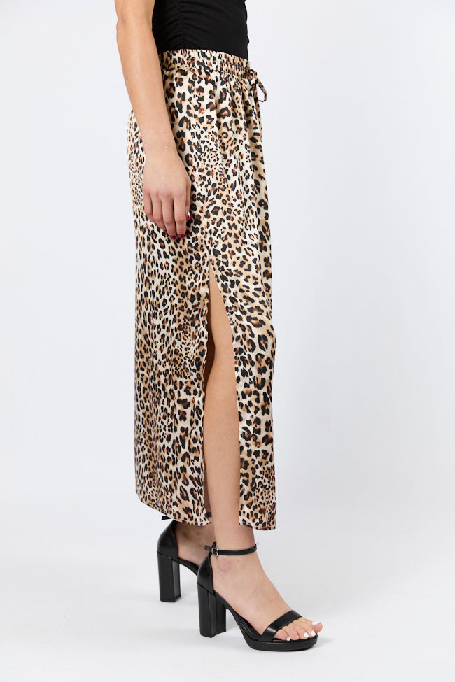 Leopard Print Satin Maxi Skirt - Women's Animal Print Long Skirt for Party, Date Night & Special Occasions | Final Sale