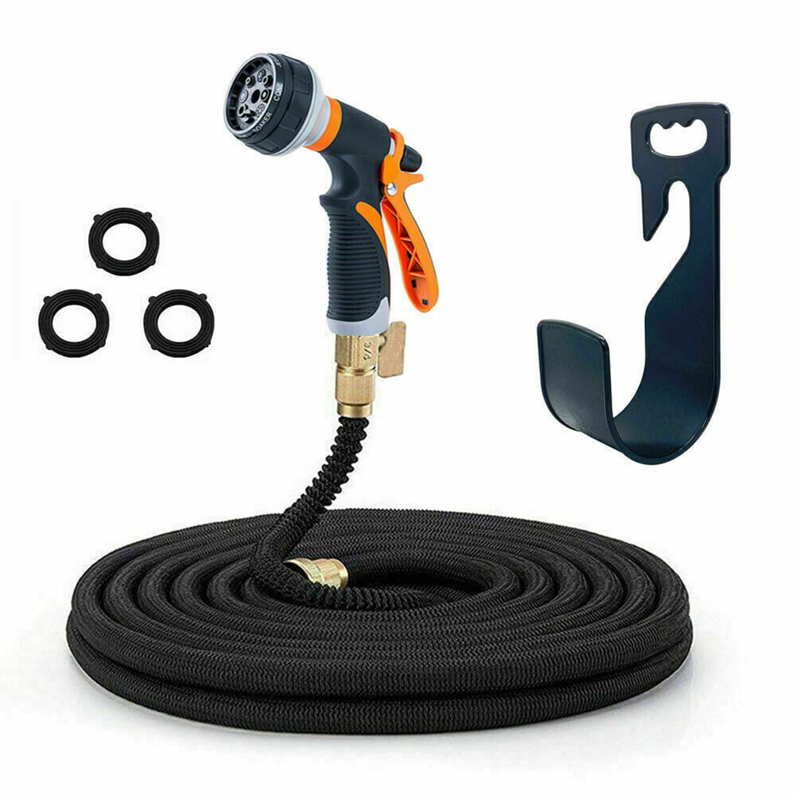 **MNB 75 Ft Heavy-Duty Expandable Garden Hose with Spray Nozzle – 3X Stronger, Flexible & Leak-Proof – Ideal for Car Washing, Lawn Care & Outdoor Cleaning (Black)**