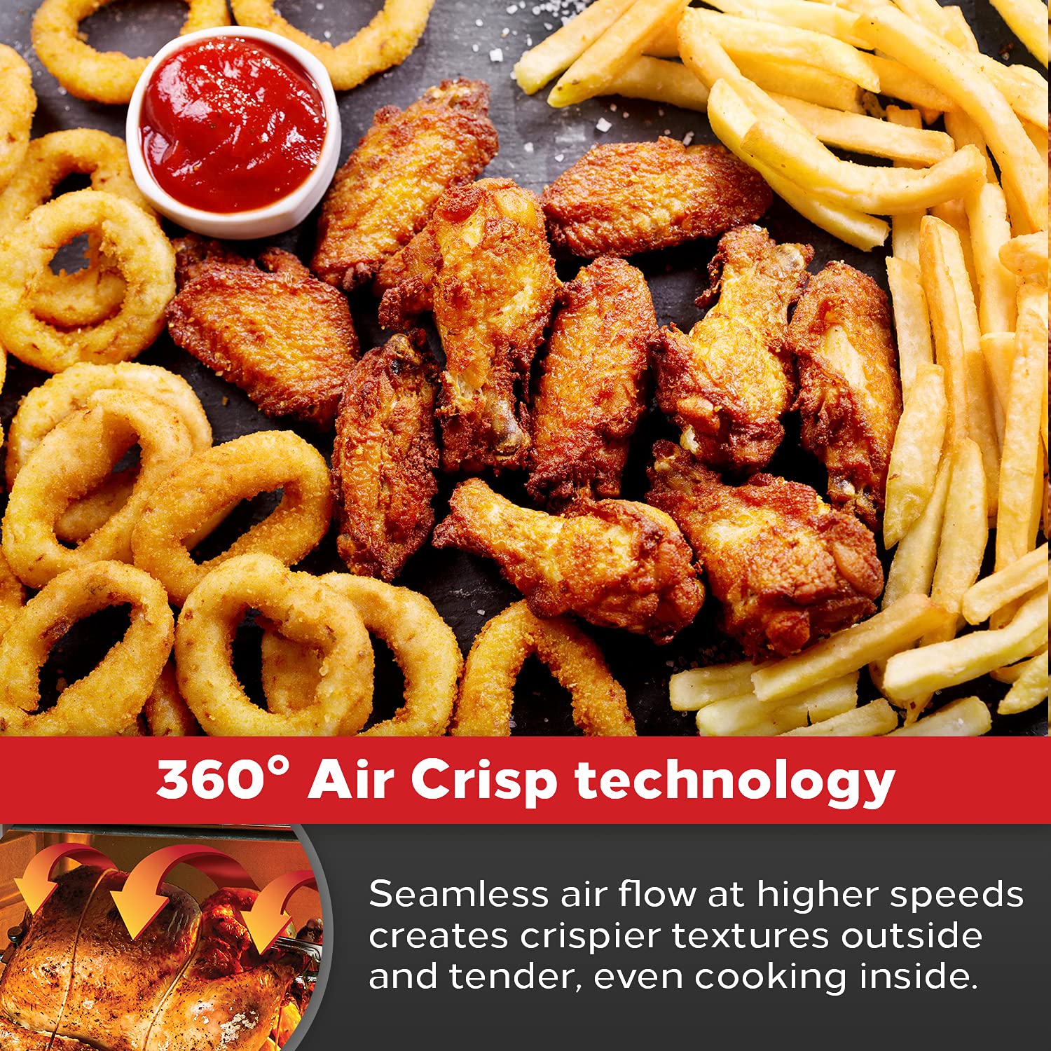 Emeril Lagasse Everyday 360 Stainless Steel Air Fryer - 9-in-1 XL Capacity with 360° Quick Cook Technology & 12 Preset Functions (Bake, Rotisserie, Broil, Pizza) - Perfect for Family Dinners, Healthy Meals & Quick Snacks