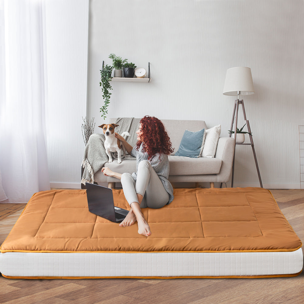 MAXYOYO 8-Inch Thick Japanese Futon Mattress - Super Soft Square Quilting Floor Bed for Guest Room & Small Spaces (Light Brown) | Perfect for Apartments, Dorms & Meditation Rooms
