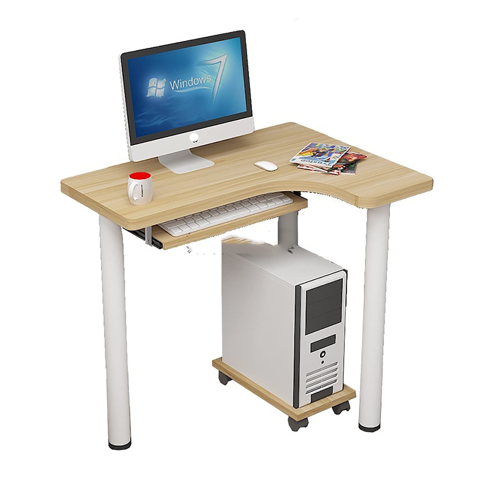 Compact Computer Desk with Keyboard Tray & Host Tray - Space-Saving Corner Writing Desk for Small Apartments, Home Office, Bedroom or Living Room | Ergonomic Workstation for Laptops & PC Setup (Size A)