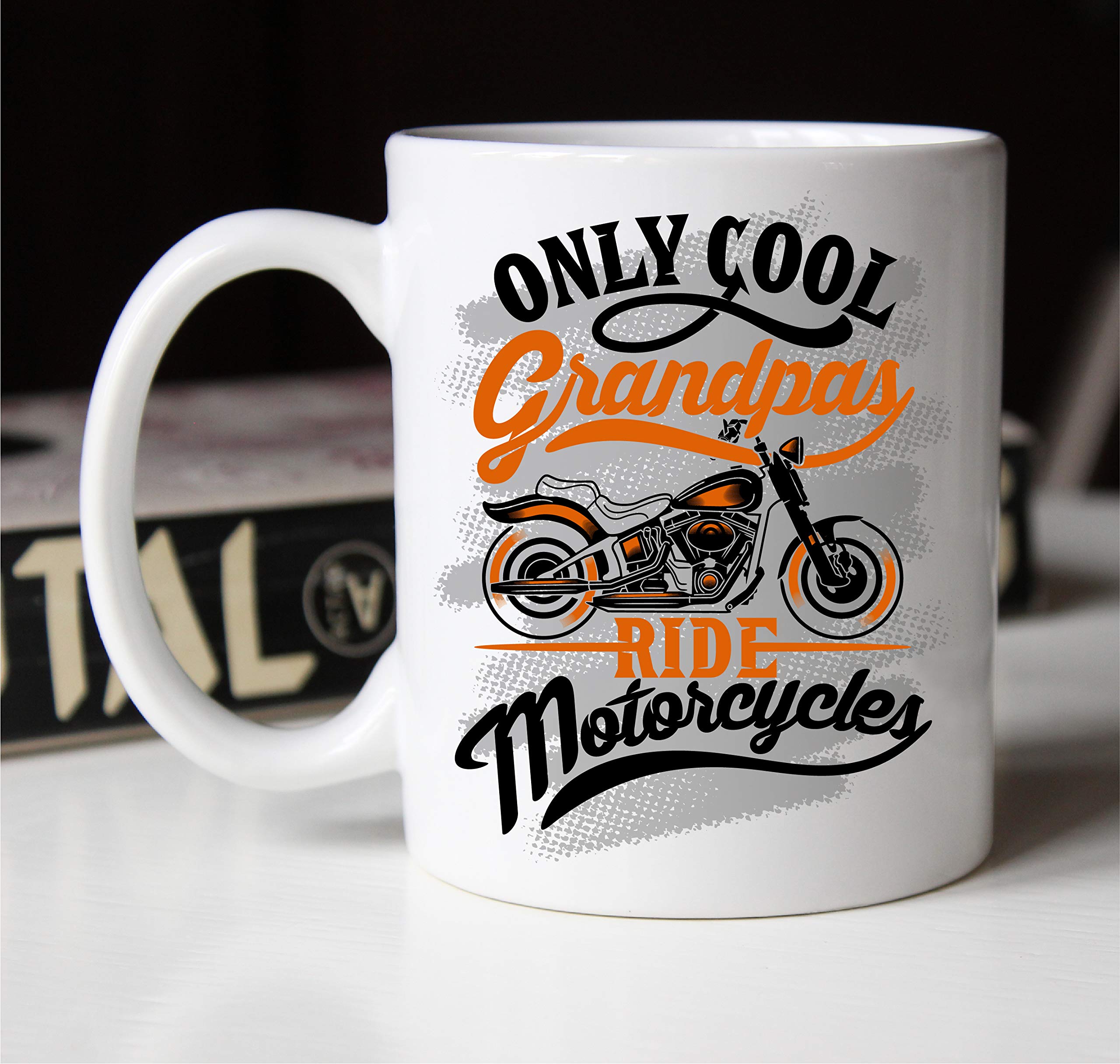 11oz Funny Motorcycle Coffee Mug - Ceramic Grandpa Gift Mug with Double-Sided Designs | Dishwasher & Microwave Safe | Perfect for Bikers, Father's Day & Office Use