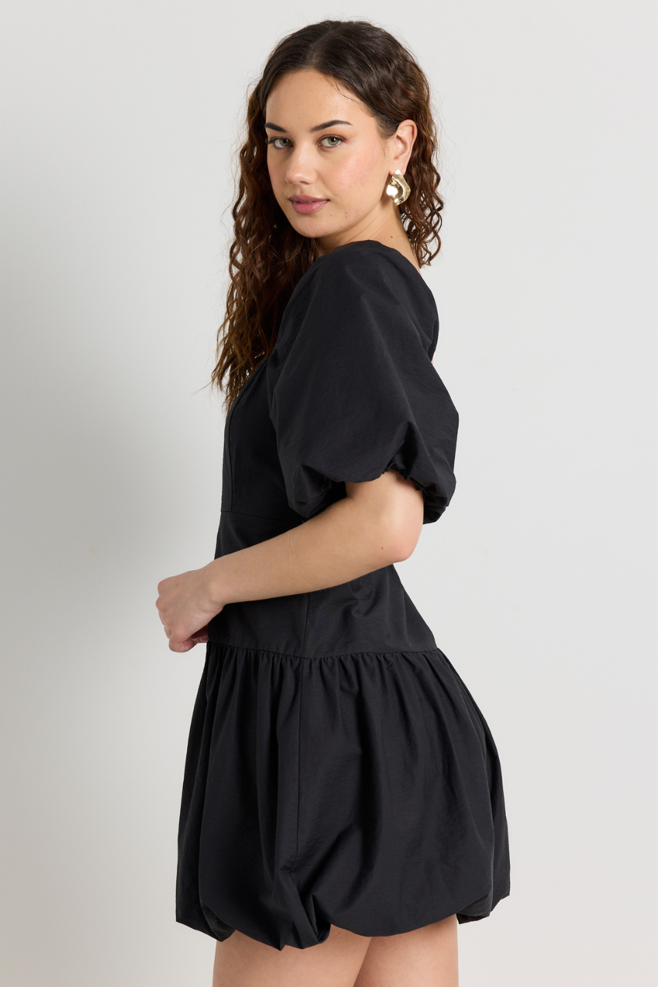 Composure Black Puff Short Sleeve Bubble Mini Dress - Women's Fashion Summer Party Cocktail Dress for Night Out & Date Night