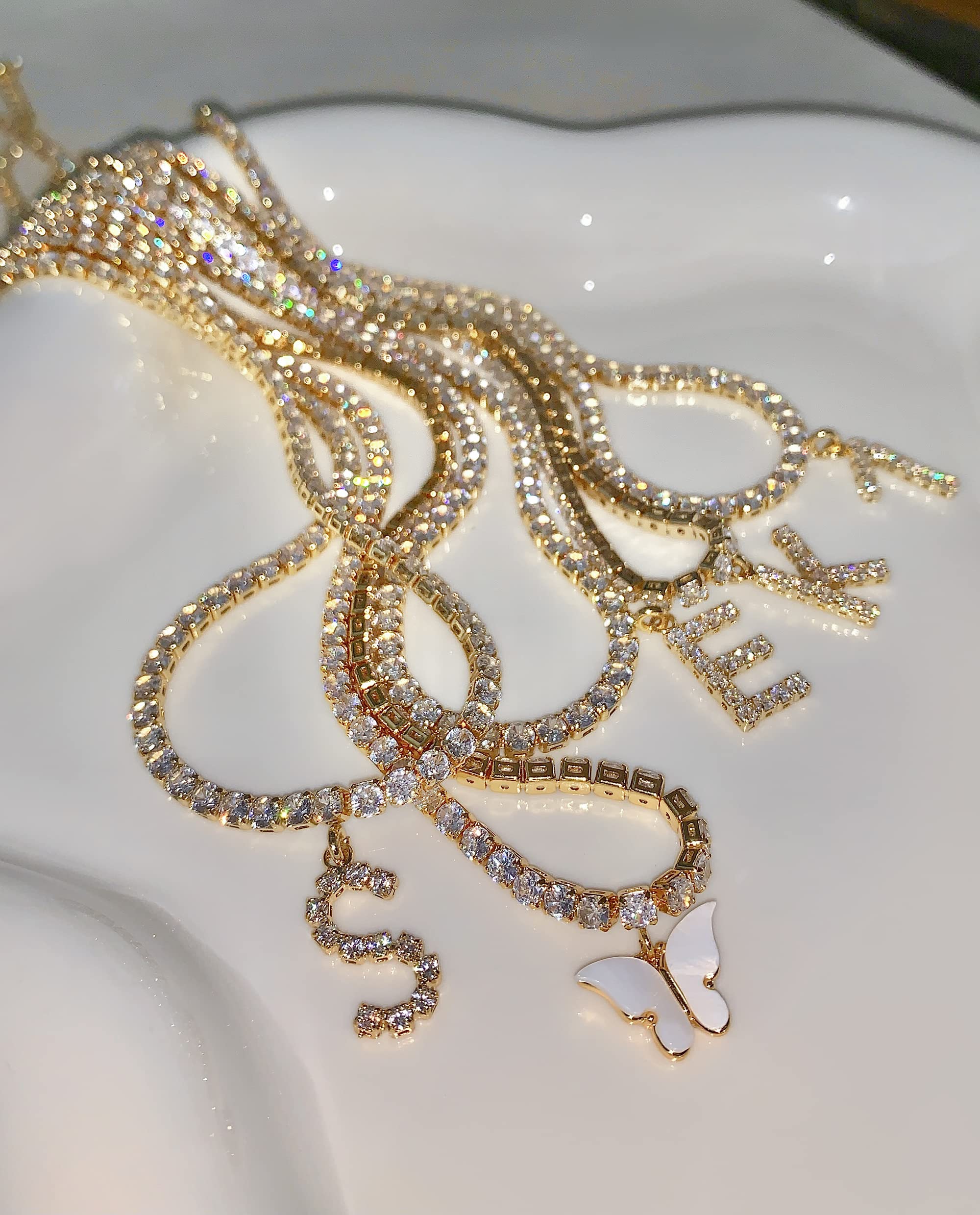 14K Gold Plated Letter Necklace - Personalized Initial Choker with CZ Diamonds | Women's Tennis Chain Jewelry for Everyday Wear, Date Nights & Special Occasions