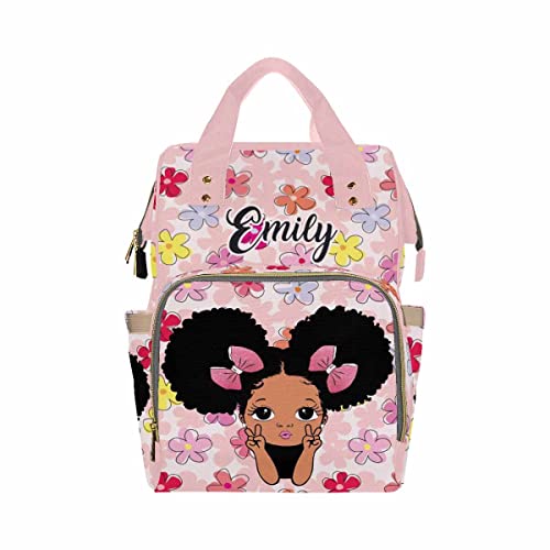 Custom Personalized Backpack for African American Girls - Floral Diaper Bag, Baby Nappy Backpack, Unisex Daypack for Travel, Hiking, Camping & Work | Perfect for Outdoor Adventures, School & Daily Use