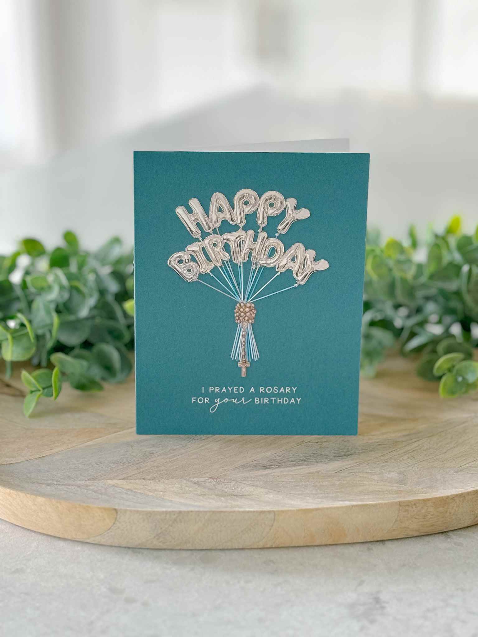 Elegant Silver Birthday Balloons & Rosary Card Set of 4 - Perfect for Birthday Parties, Baby Showers & Special Celebrations