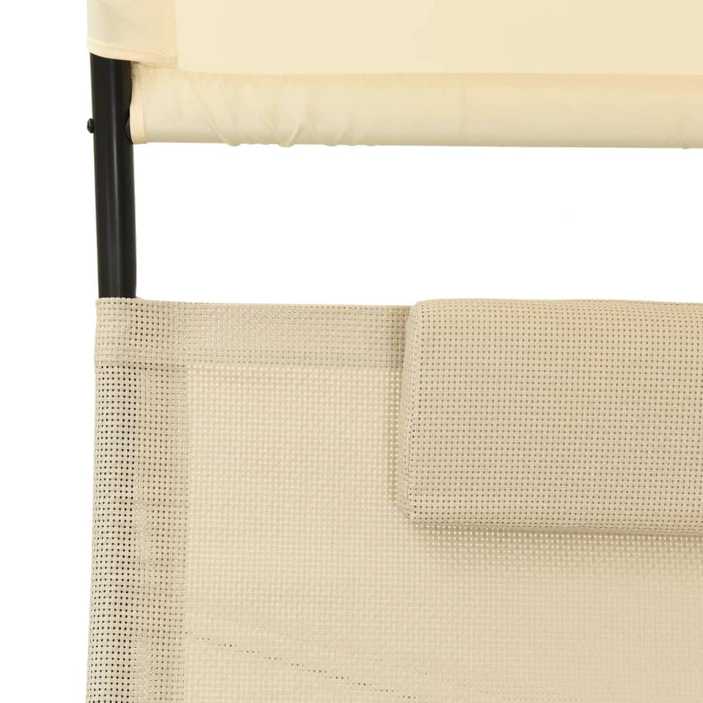 vidaXL Double Sun Lounger with Adjustable Canopy - Cream Textilene Fabric & Steel Frame - Comfortable Outdoor Patio Furniture with Pillows - Perfect for Poolside, Beach, and Backyard Relaxation