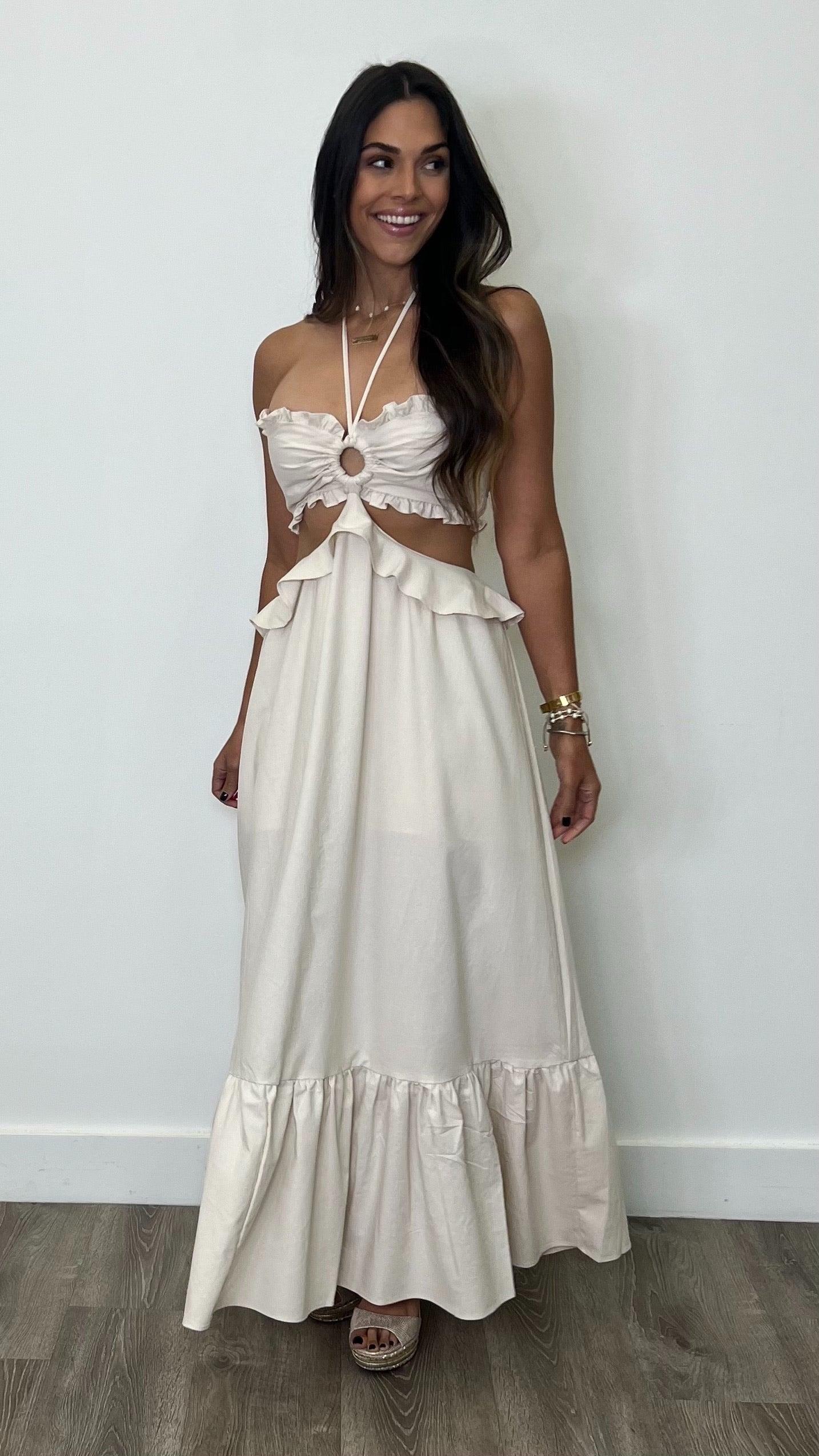 Gwenivere Ivory Maxi Dress for Women - Elegant Long Flowy Summer Wedding Guest Dress - Perfect for Beach, Party & Formal Occasions