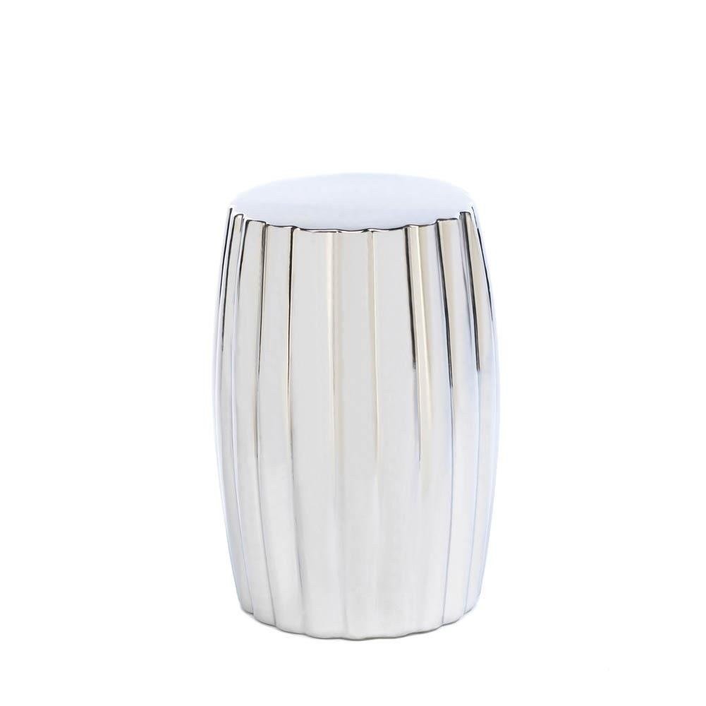 Round Silver Outdoor Footstool - Decorative Accent Stool for Desk, Bathroom & Living Room - Perfect for Relaxing, Reading & Home Decor