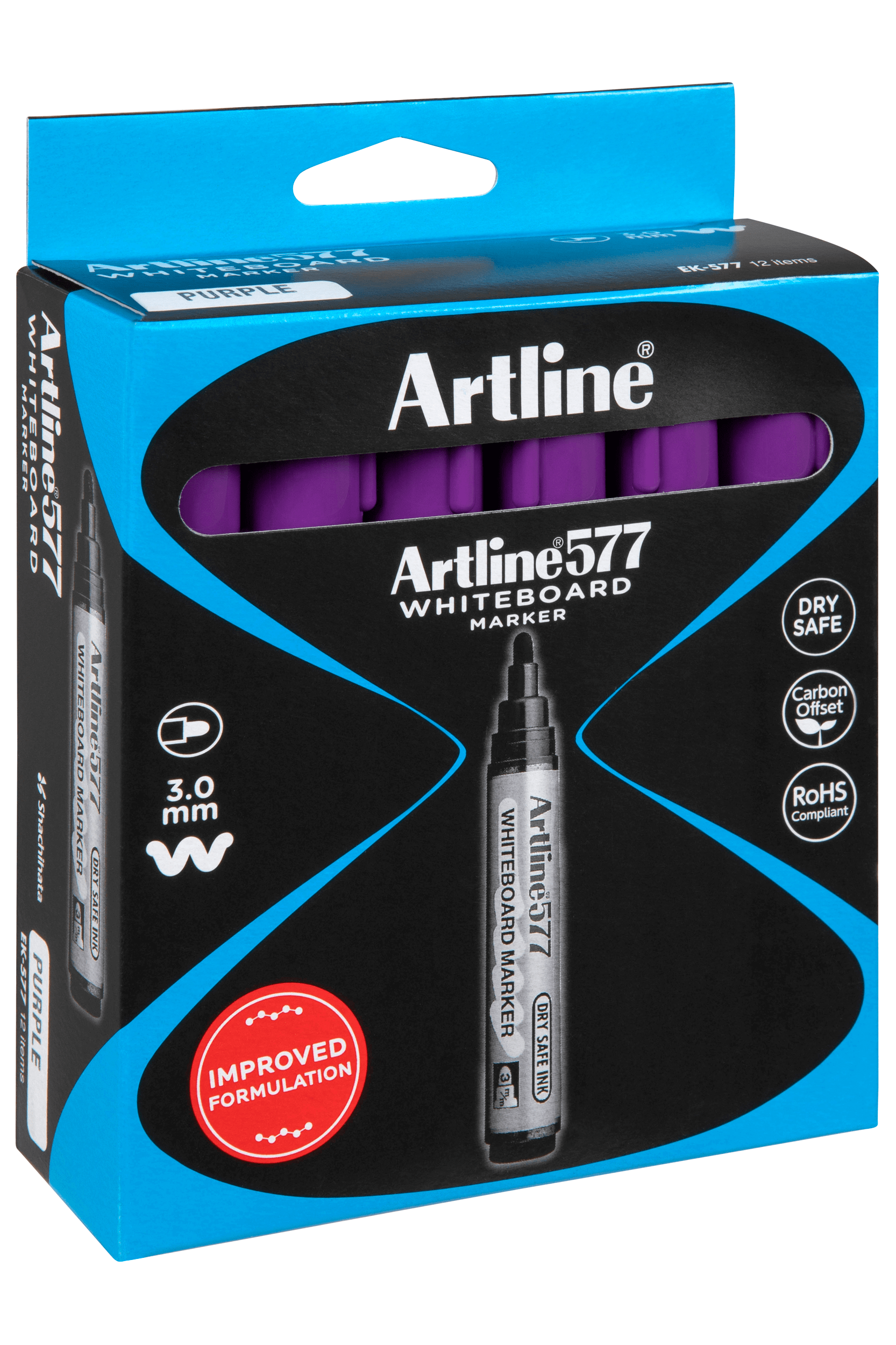 Artline 577 Whiteboard Markers - 3mm Bullet Tip, Purple (Pack of 12) - Ideal for Classroom, Office & Home Whiteboard Presentations