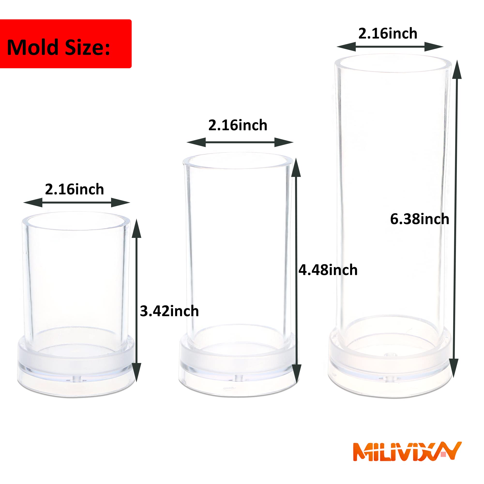 MILIVIXAY 3PCS Plastic Cylinder Pillar Candle Molds Set for DIY Candle Making - Includes 60Ft Wick, 50 Wick Stickers, 3 Wick Holders & 1 Iron Wire - Perfect for Home Decor, Wedding Centerpieces & Holiday Candles