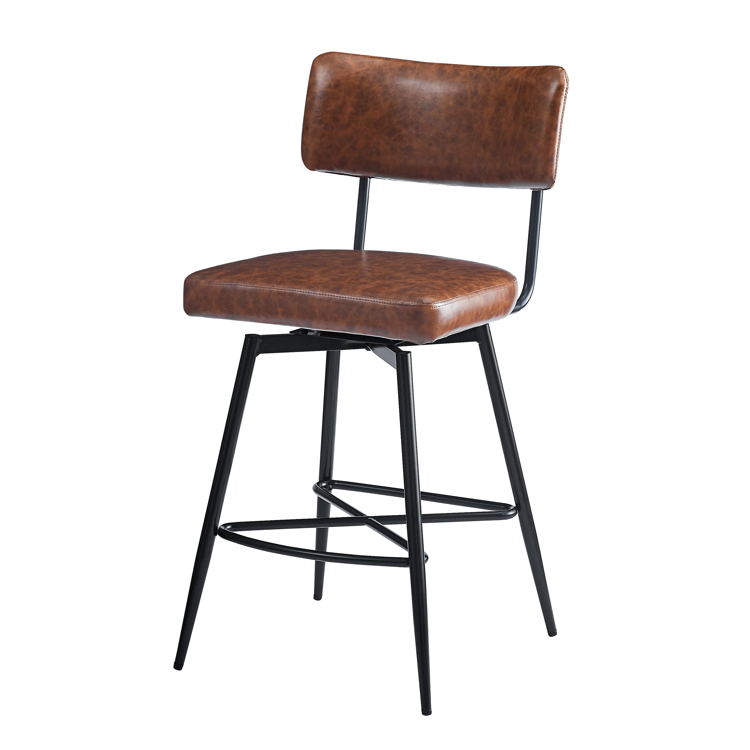 26'' Retro Swivel Counter Stools Set of 2 - Iron Frame & PU Cushioned Bar Stools for Kitchen Island, Breakfast Nook or Home Bar - Vintage Style Adjustable Height Stools