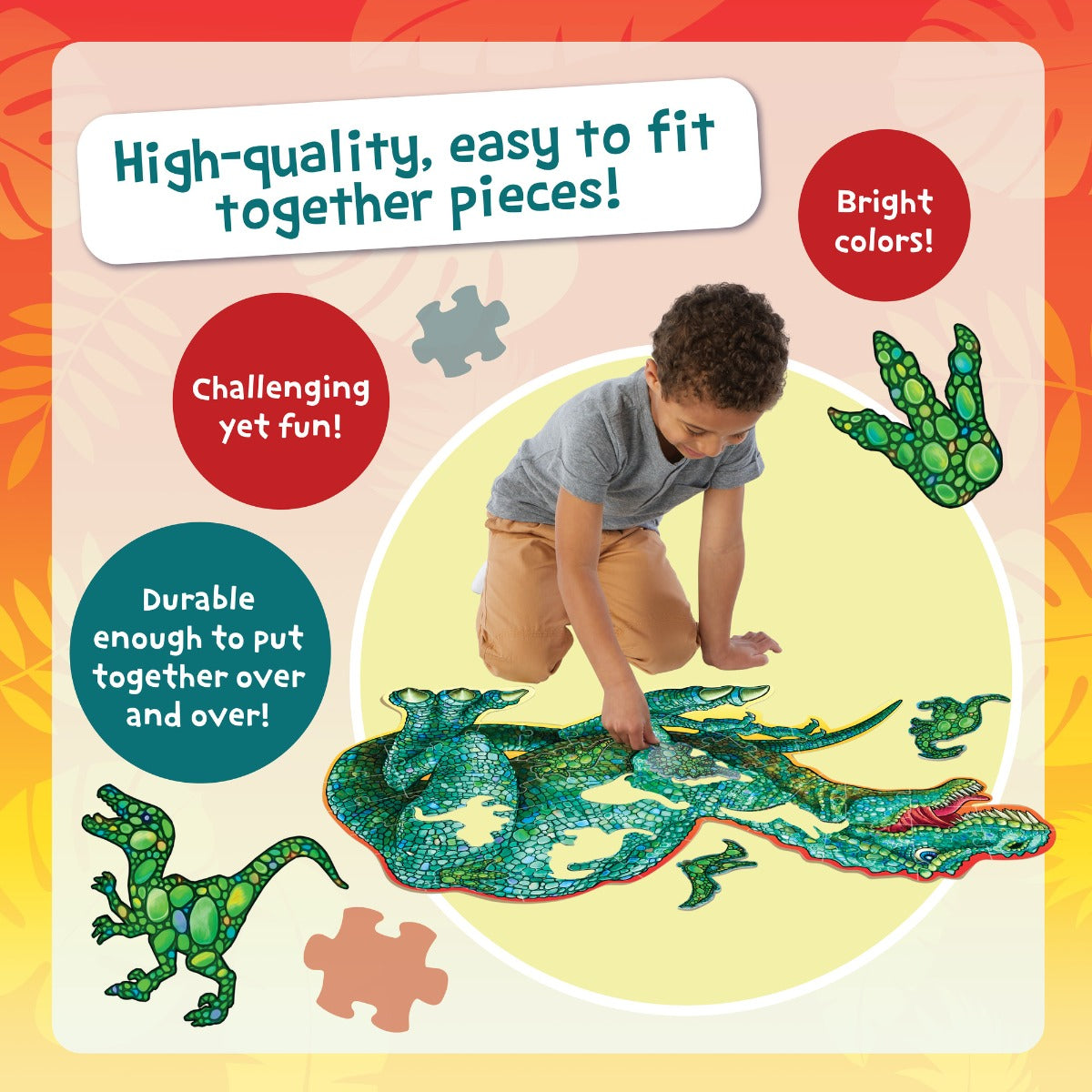 Peaceable Kingdom Shiny Dinosaur Floor Puzzle - 60-Piece Jigsaw Puzzle for Kids Ages 3-6, Educational Dinosaur Toys for Preschool Learning & Playroom Decor