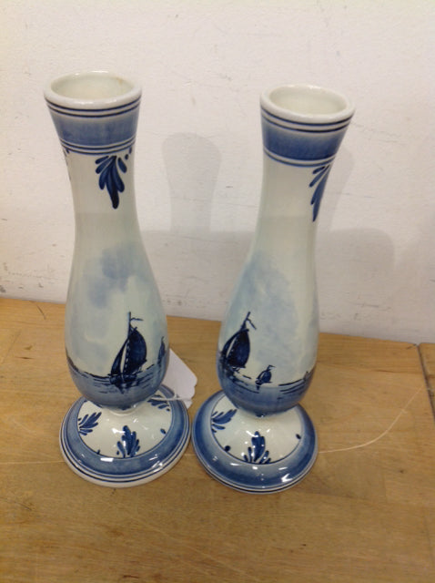 Set of 2 Hand-Painted Delft Blue Vases - Dutch Ceramic Home Decor for Living Room, Dining Table & Wedding Centerpieces