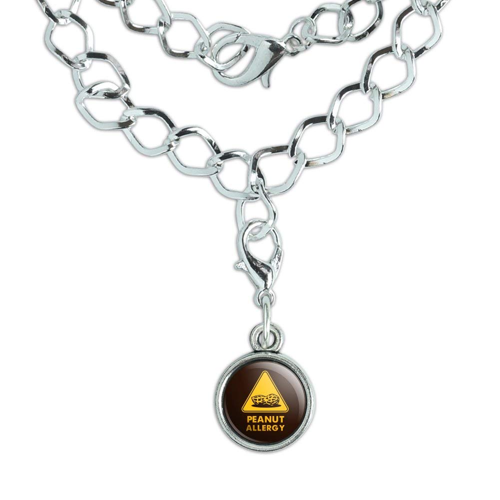 Peanut Allergy Yellow Warning Sign Silver Plated Bracelet with Antiqued Charm - Medical Alert Jewelry for Kids & Adults - Perfect for School, Travel & Daily Safety