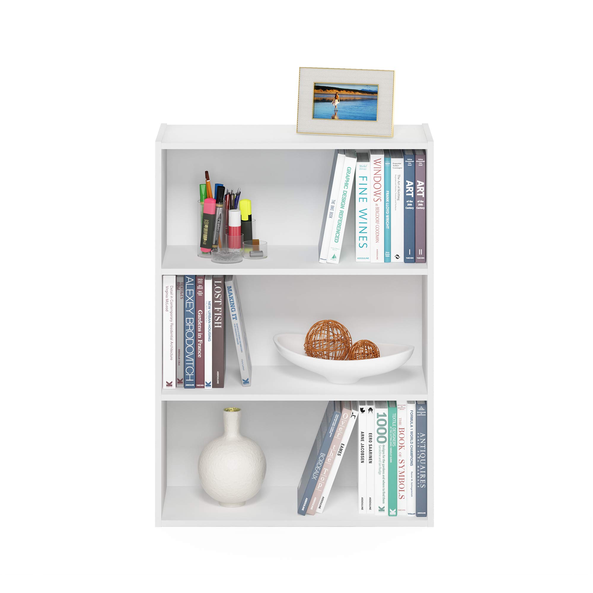 Furinno Pasir 3-Tier Open Shelf Bookcase, White - Modern Storage Solution for Books, Toys & Home Decor | Perfect for Living Room, Bedroom or Office Organization