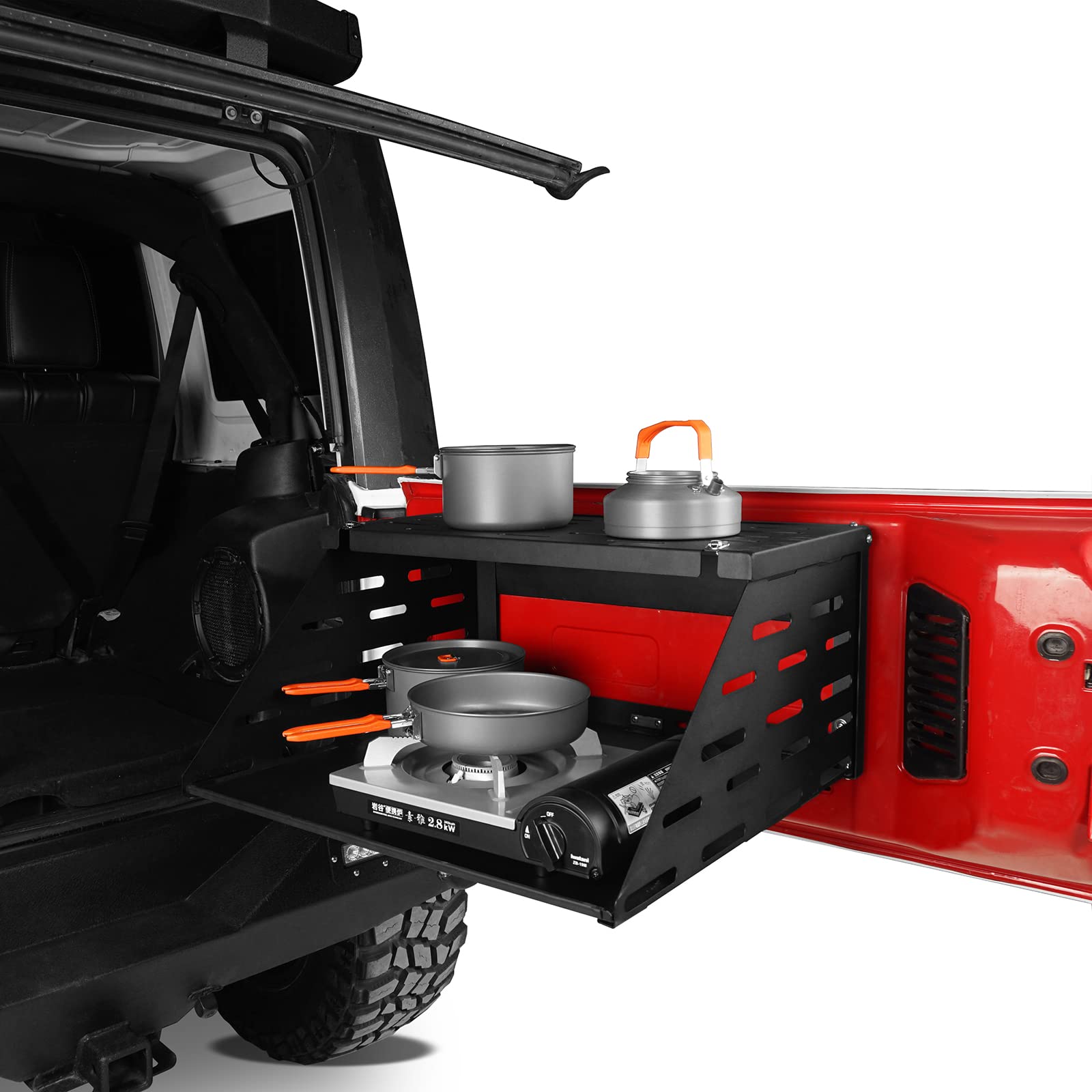 Hooke Road 2-Tier Foldable Tailgate Table for Jeep Wrangler JK JL & Unlimited (2007-2025) - Heavy Duty Camping Cargo Shelf Organizer | Perfect for Outdoor Adventures, Picnics & Tailgating