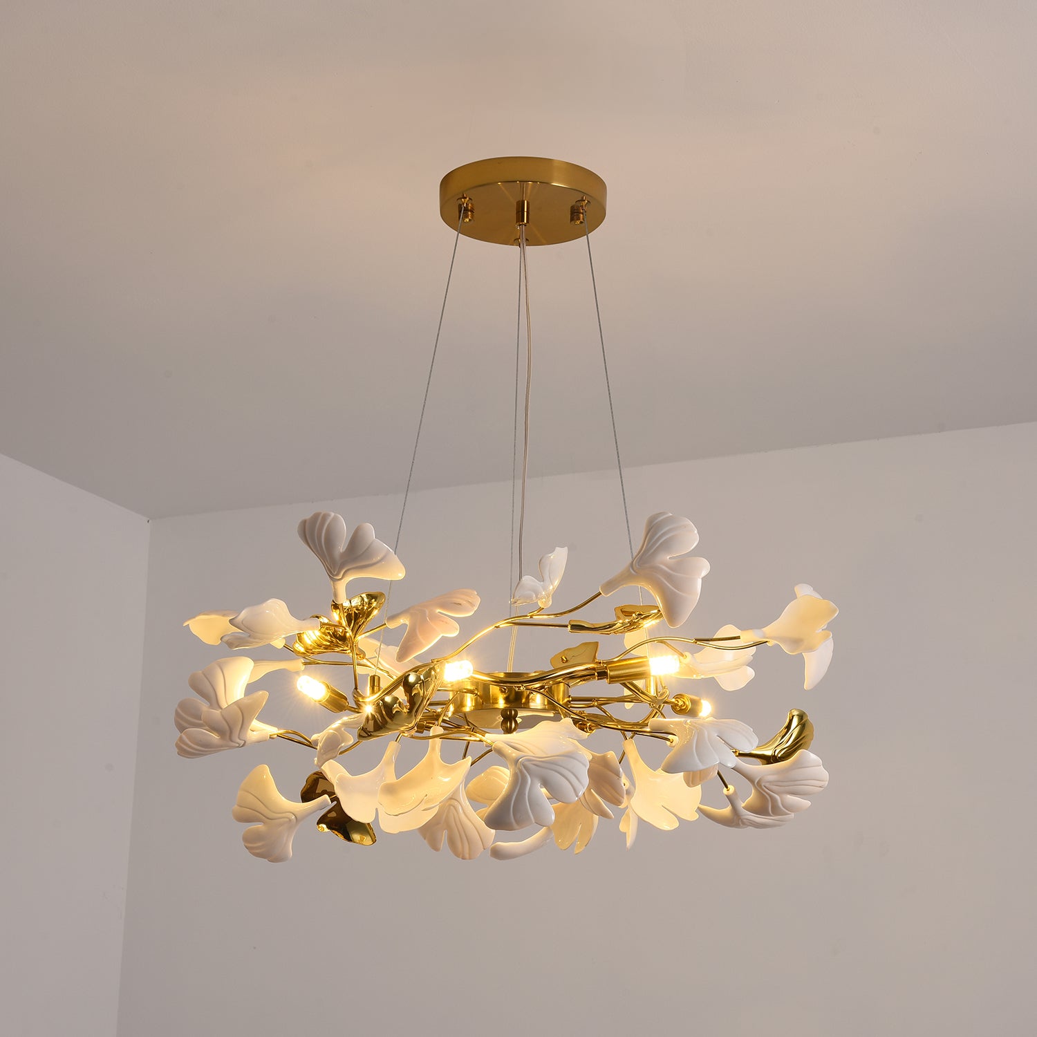 Elegant Ginkgo Leaf Chandelier - Modern Crystal Ceiling Light Fixture for Dining Room, Living Room & Bedroom | Perfect for Home Decor & Interior Design