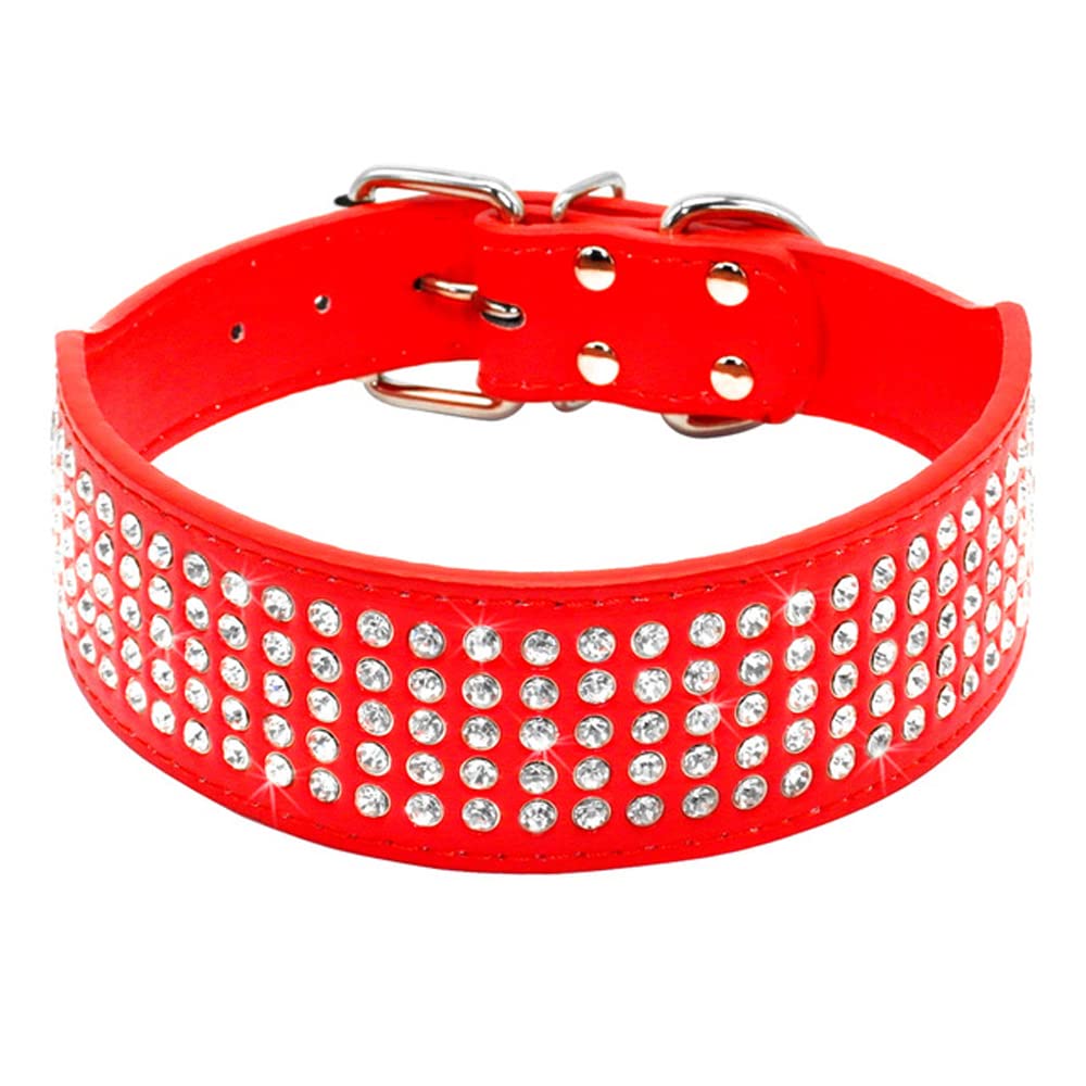 Sparkling Rhinestone Dog Collar - 5cm Wide PU Leather with Crystal Diamonds - Elegant & Dazzling Pet Collar for Medium & Large Dogs (15-18 inch, Red) - Perfect for Parties, Weddings & Special Occasions