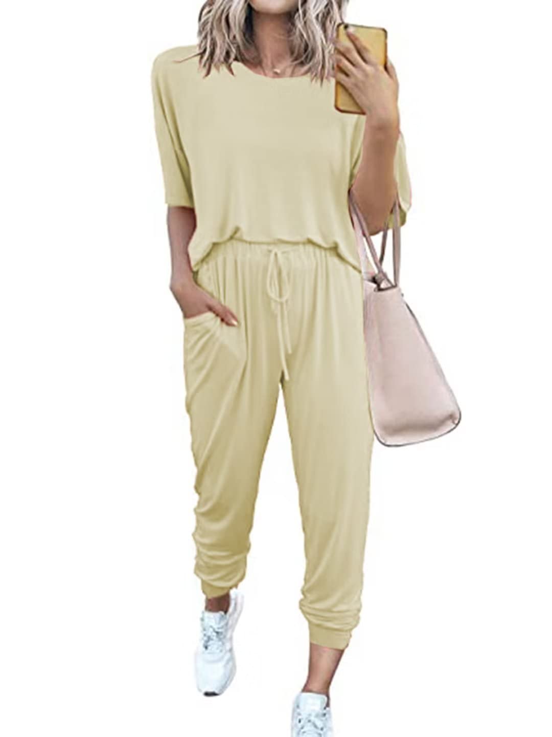 Women's Casual 2-Piece Outfit Set - Long Sleeve Pullover Sweatshirt & Jogger Pants Lounge Wear | Comfortable Sweatsuit for Home, Workout, Running Errands & Relaxing