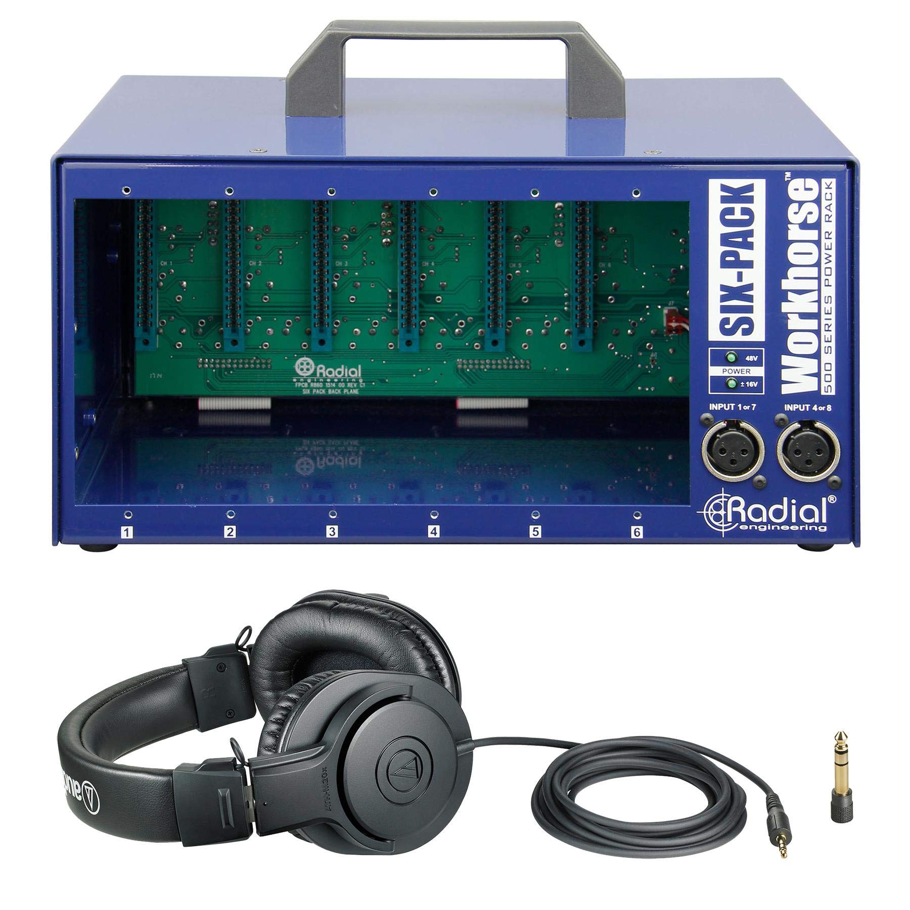 Radial Engineering SixPack 500 PSU Power Supply Bundle with Audio-Technica ATH-M20x Professional Studio Headphones - Perfect for Music Production, Recording & Live Performances