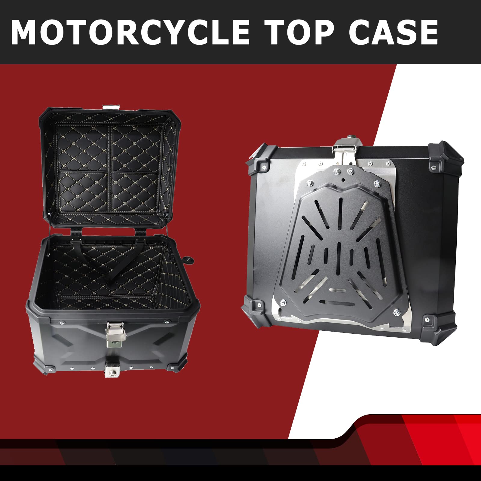 55L Waterproof Aluminum Motorcycle Tail Storage Case - Universal Fit for Helmets, Luggage & Gear | Perfect for Road Trips, Camping & Outdoor Adventures