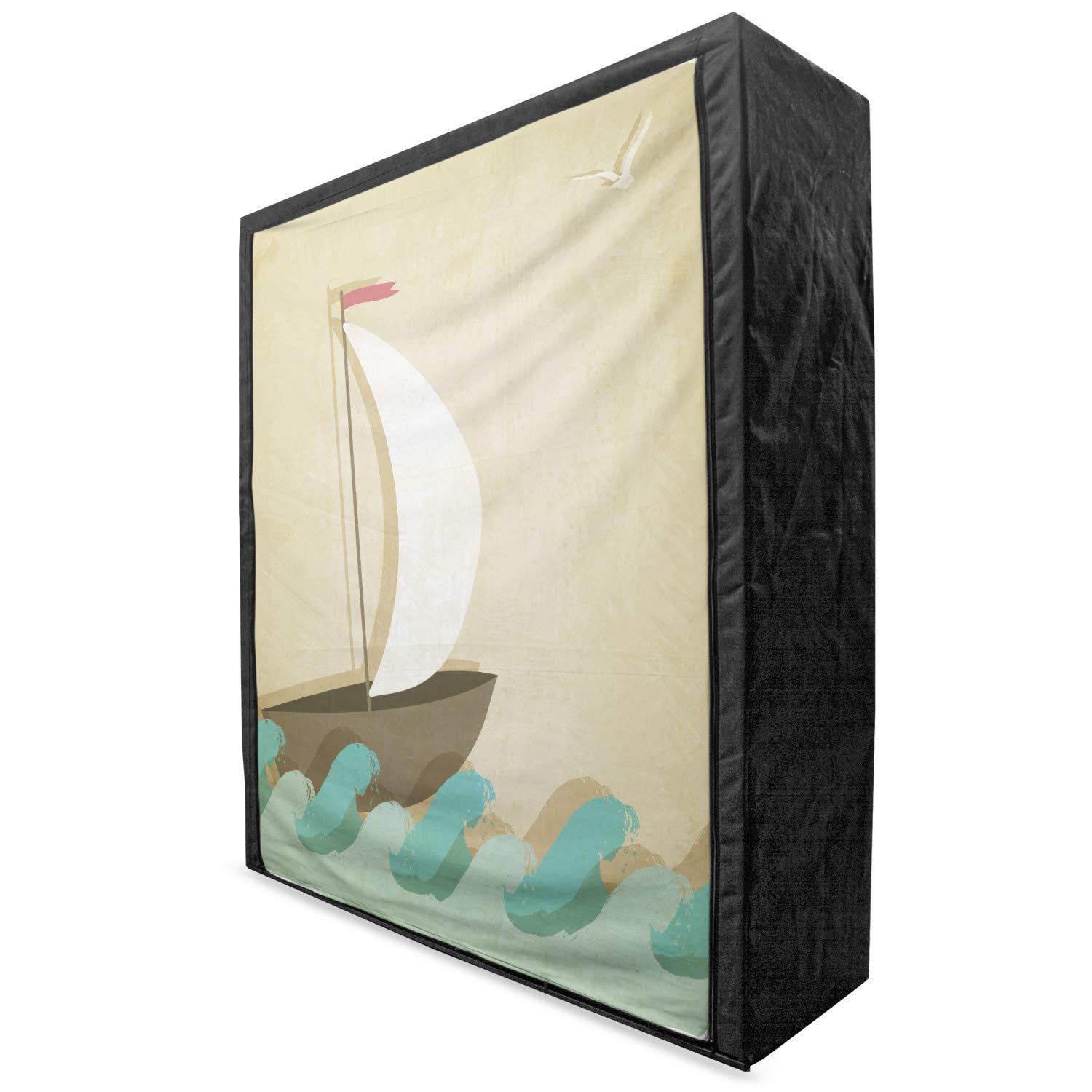 Ambesonne Ocean Portable Fabric Wardrobe - Nautical Sailboat & Seagulls Print Clothing Organizer with Shelves, 59