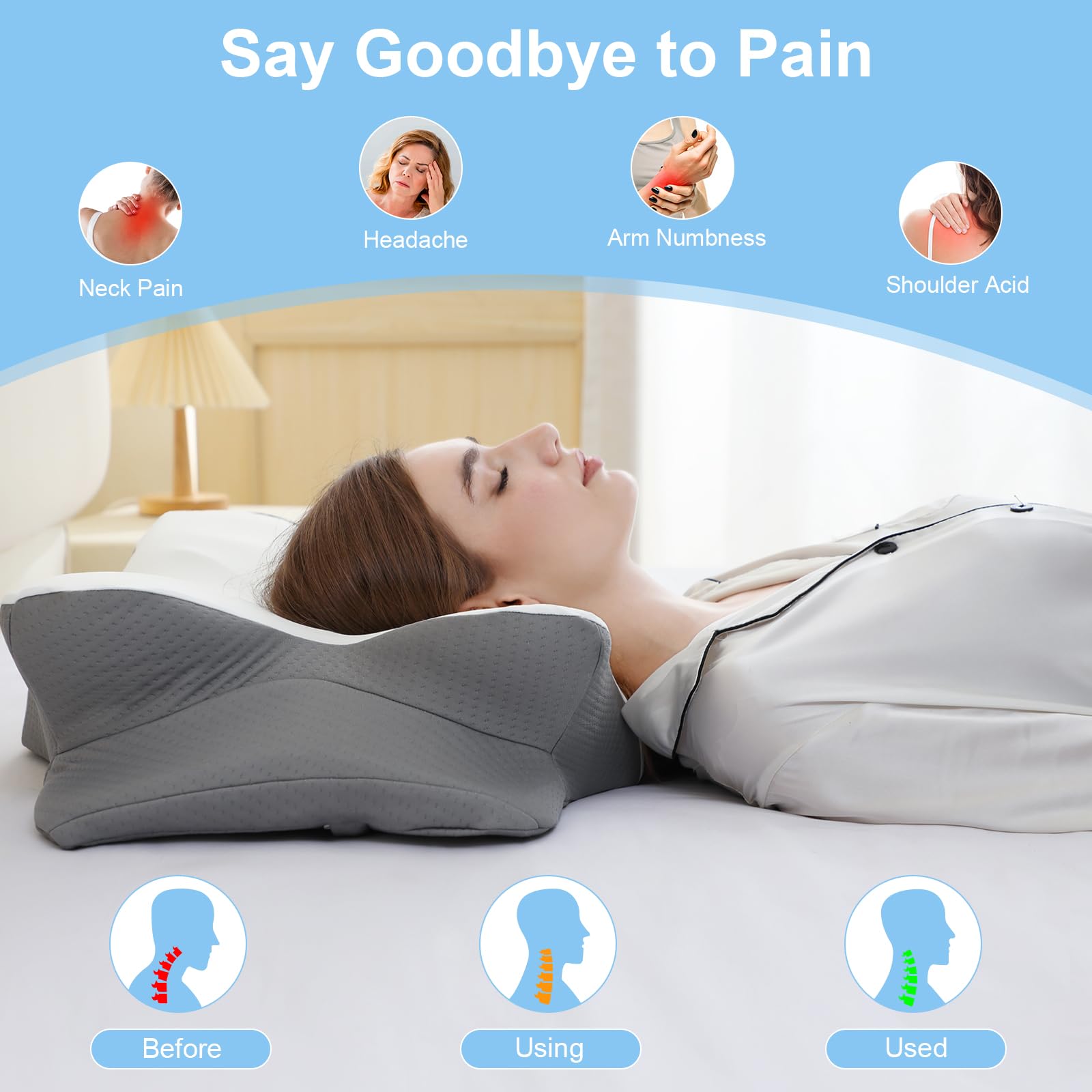 Memory Foam Pillow for Neck Pain Relief - Ergonomic Support for Side, Back & Stomach Sleepers with Cooling Cover - Perfect for Adults & Better Sleep