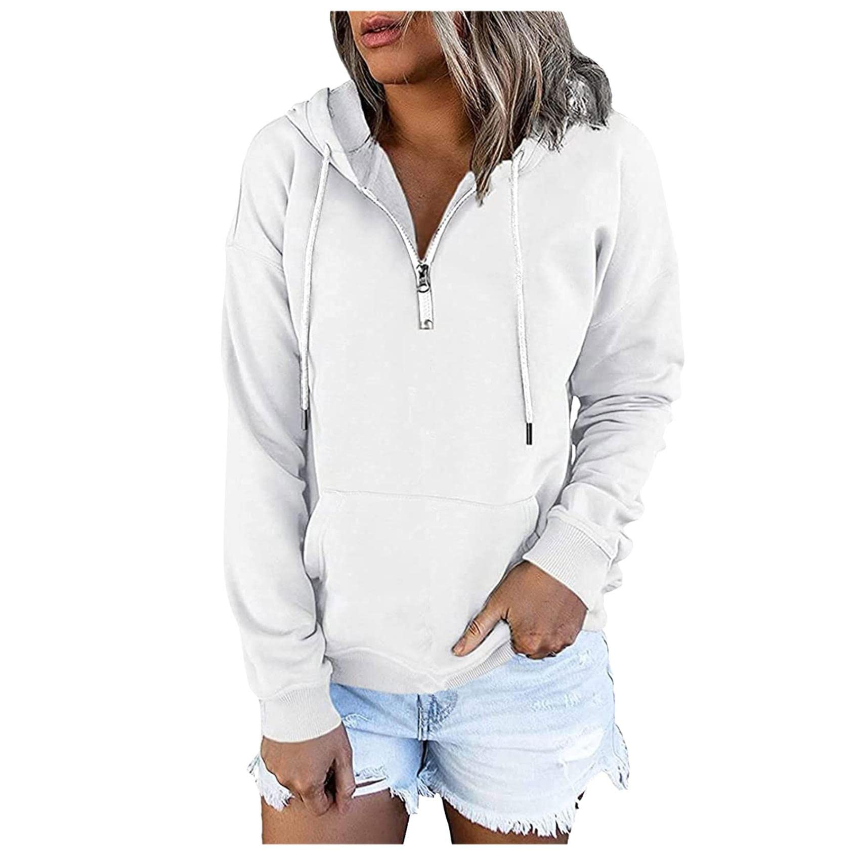 Women's Casual Long Sleeve Zip Up Hoodie with Drawstring - Loose Fit Pullover Sweatshirt for Everyday Wear, Gym, and Outdoor Activities