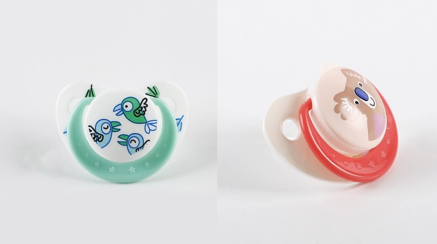 JUSTLIST Baby Silicone Pacifier - 2 Pack Newborn Soother for Boys & Girls, Flat & Round Head Design, BPA-Free, Multicolor - Perfect for Daycare, Travel & Comfort