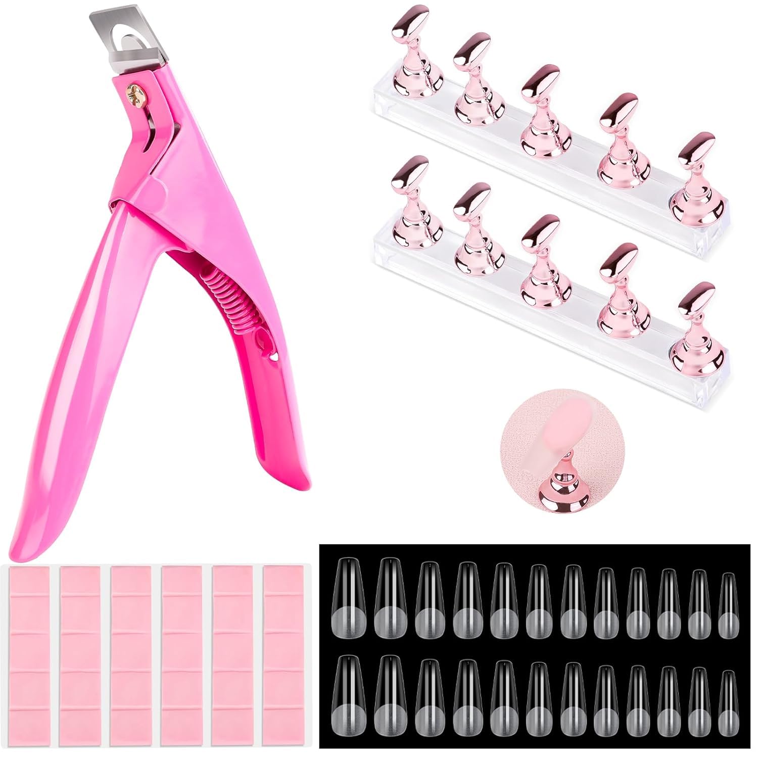 Professional Acrylic Nail Clippers & False Nail Tip Cutter Kit - 240pcs Clear False Nails Tips, Adhesive Putty & Nail Stand for Home Salon & DIY Nail Art | Perfect for Manicures, Pedicures & Nail Extensions