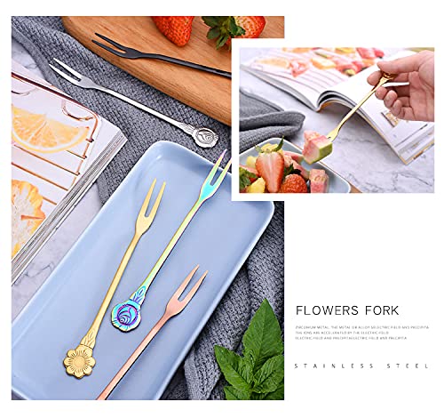 8-Piece Stainless Steel Gold Fruit Forks Set - 2-Prong Appetizer Forks for Cocktails, Salads, Cakes & Desserts - 5.3 Inch Elegant Party Serving Utensils - Perfect for Weddings, Brunches & Tea Parties