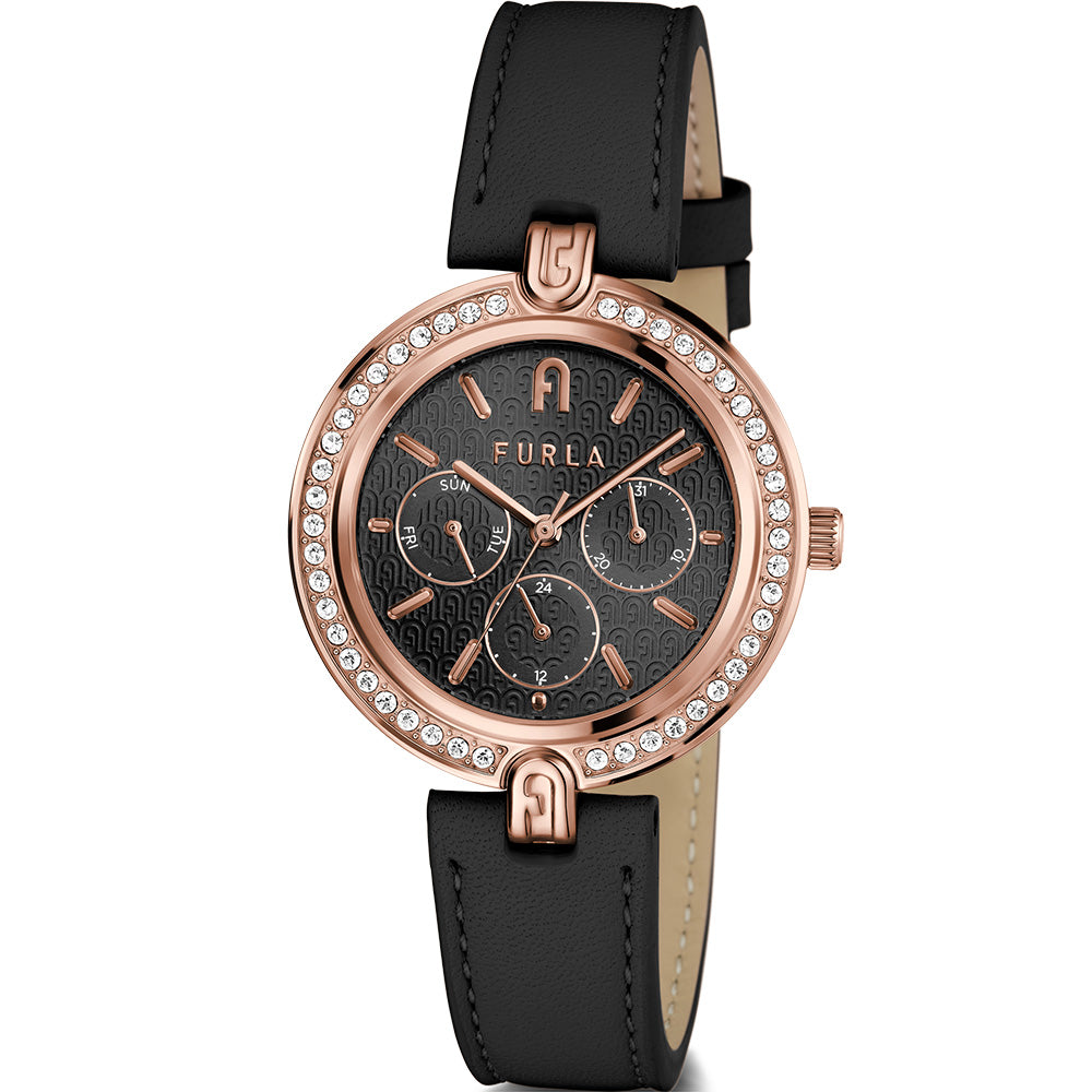 Furla WW00030002L3 Logo Black Leather Women's Watch - Stylish Accessory for Office, Party & Everyday Wear