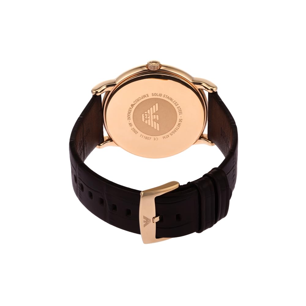 Emporio Armani Men's Classic Three-Hand Leather Strap Watch - Water Resistant Dress Watch for Business, Formal & Casual Wear